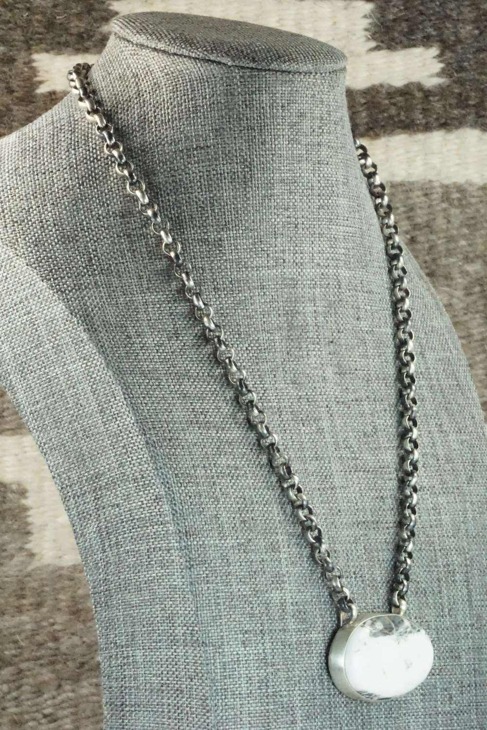 White Buffalo & Sterling Silver Necklace - Navajo