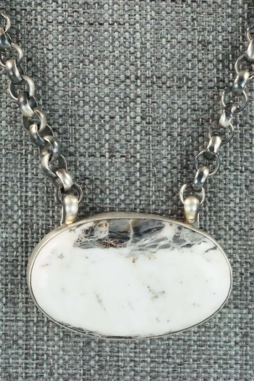 White Buffalo & Sterling Silver Necklace - Navajo