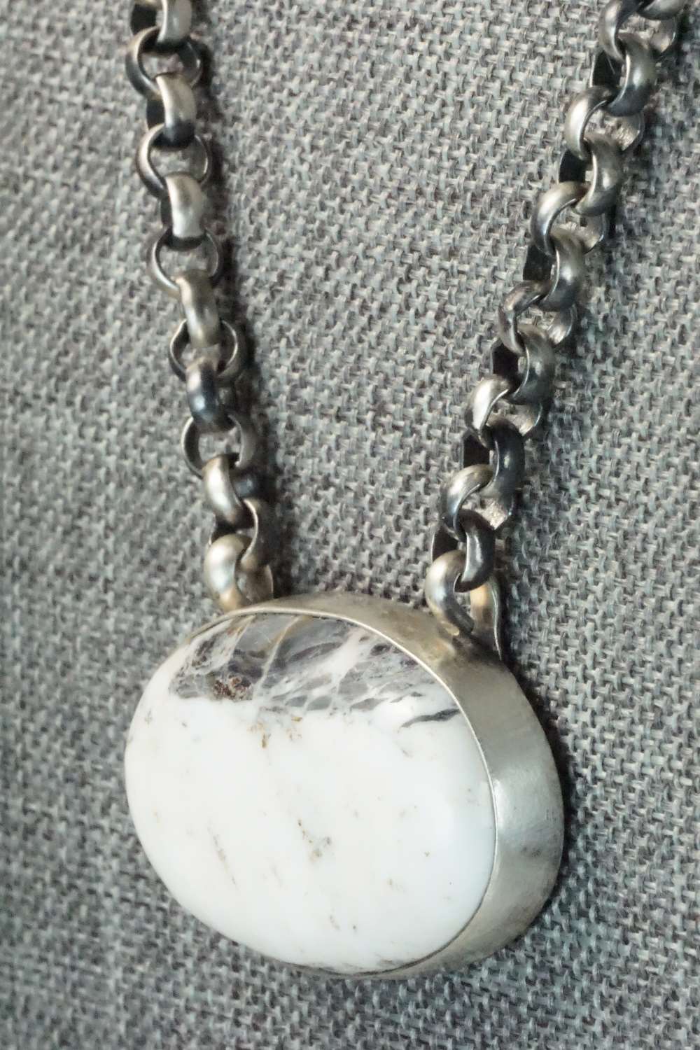 White Buffalo & Sterling Silver Necklace - Navajo