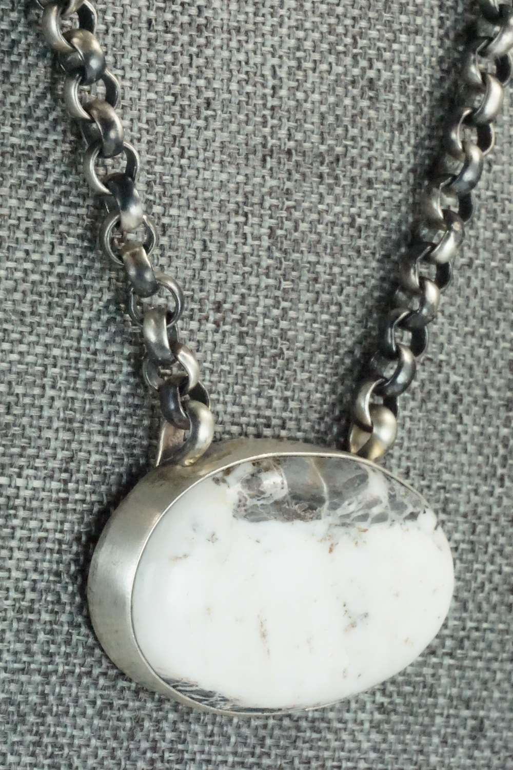 White Buffalo & Sterling Silver Necklace - Navajo