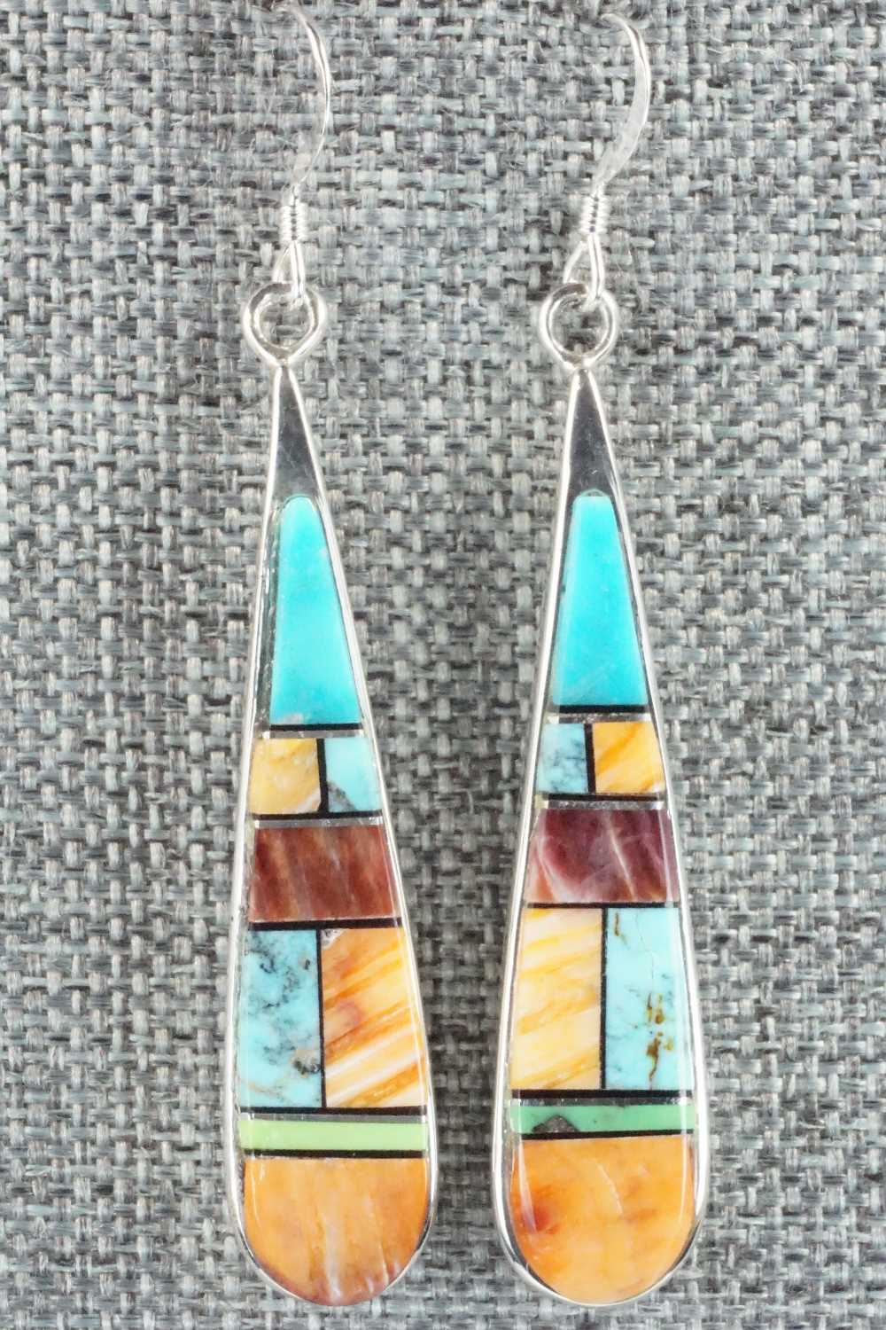 Multi Stone & Sterling Silver Inlay Earrings - Navajo