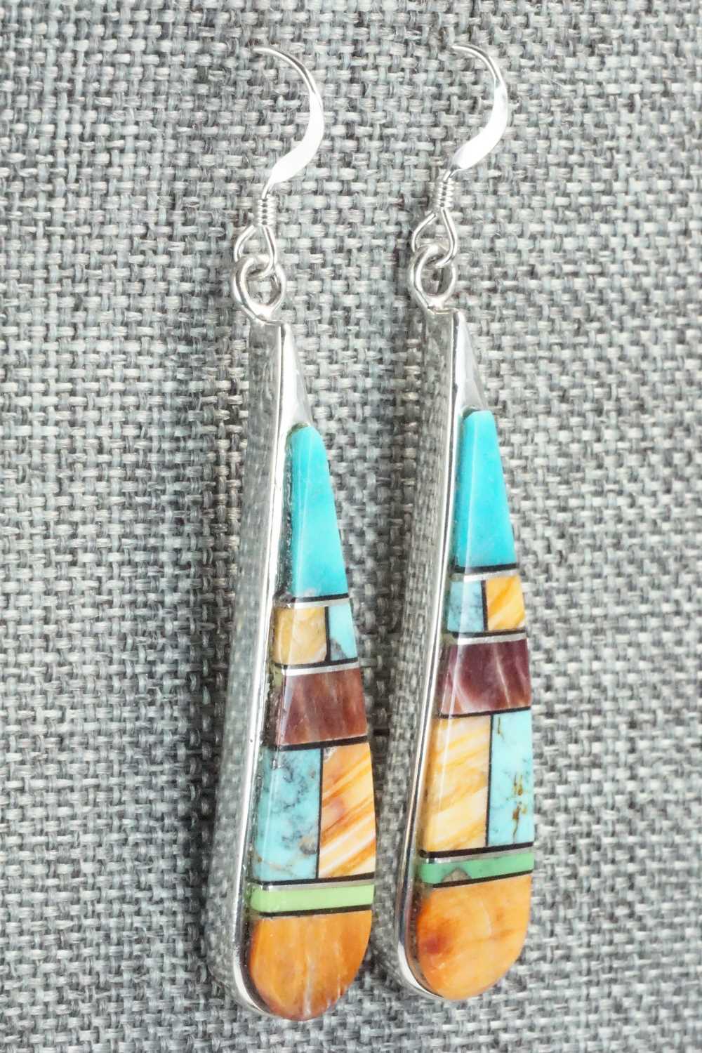 Multi Stone & Sterling Silver Inlay Earrings - Navajo