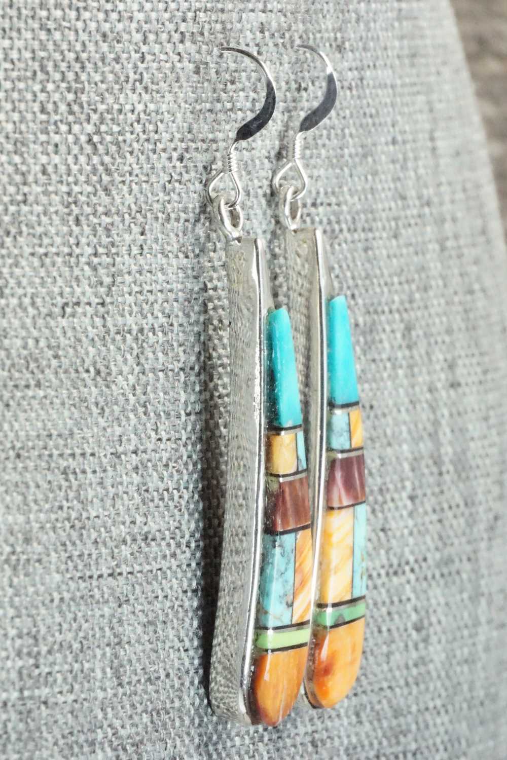 Multi Stone & Sterling Silver Inlay Earrings - Navajo