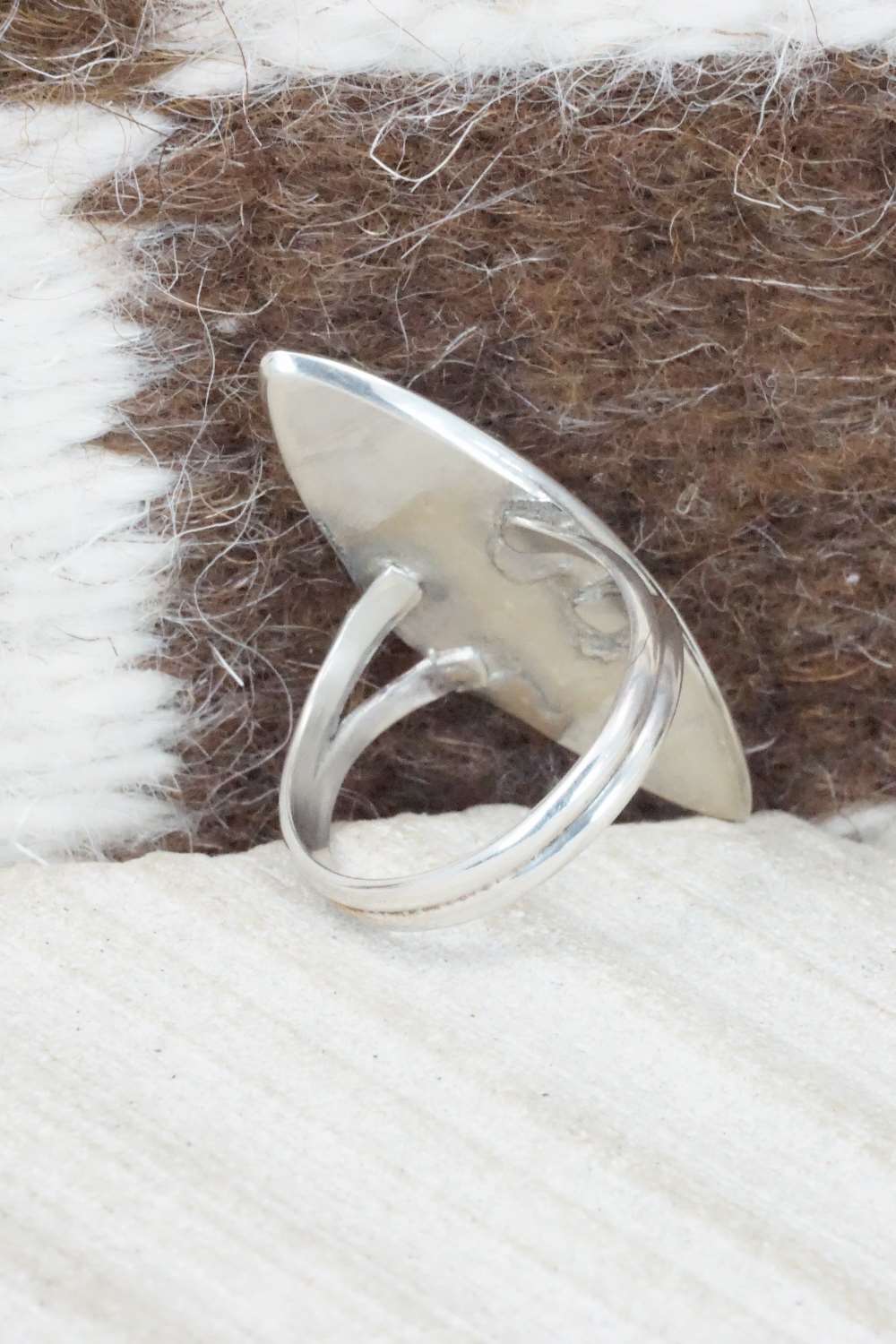 Turquoise & Sterling Silver Inlay Ring - Evelyn Mahkee - Size 6.25