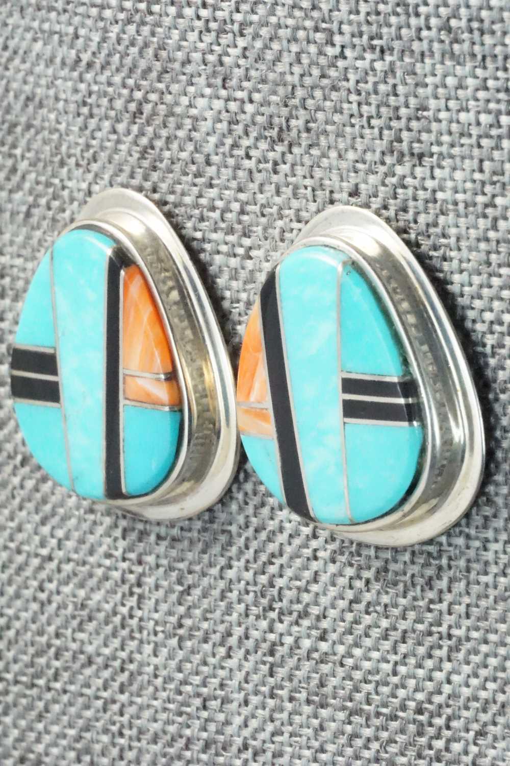 Multi Stone & Sterling Silver Inlay Earrings - Navajo