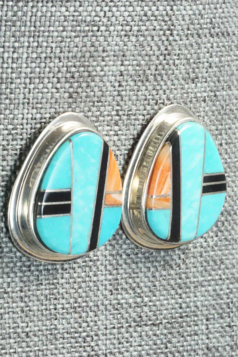 Multi Stone & Sterling Silver Inlay Earrings - Navajo