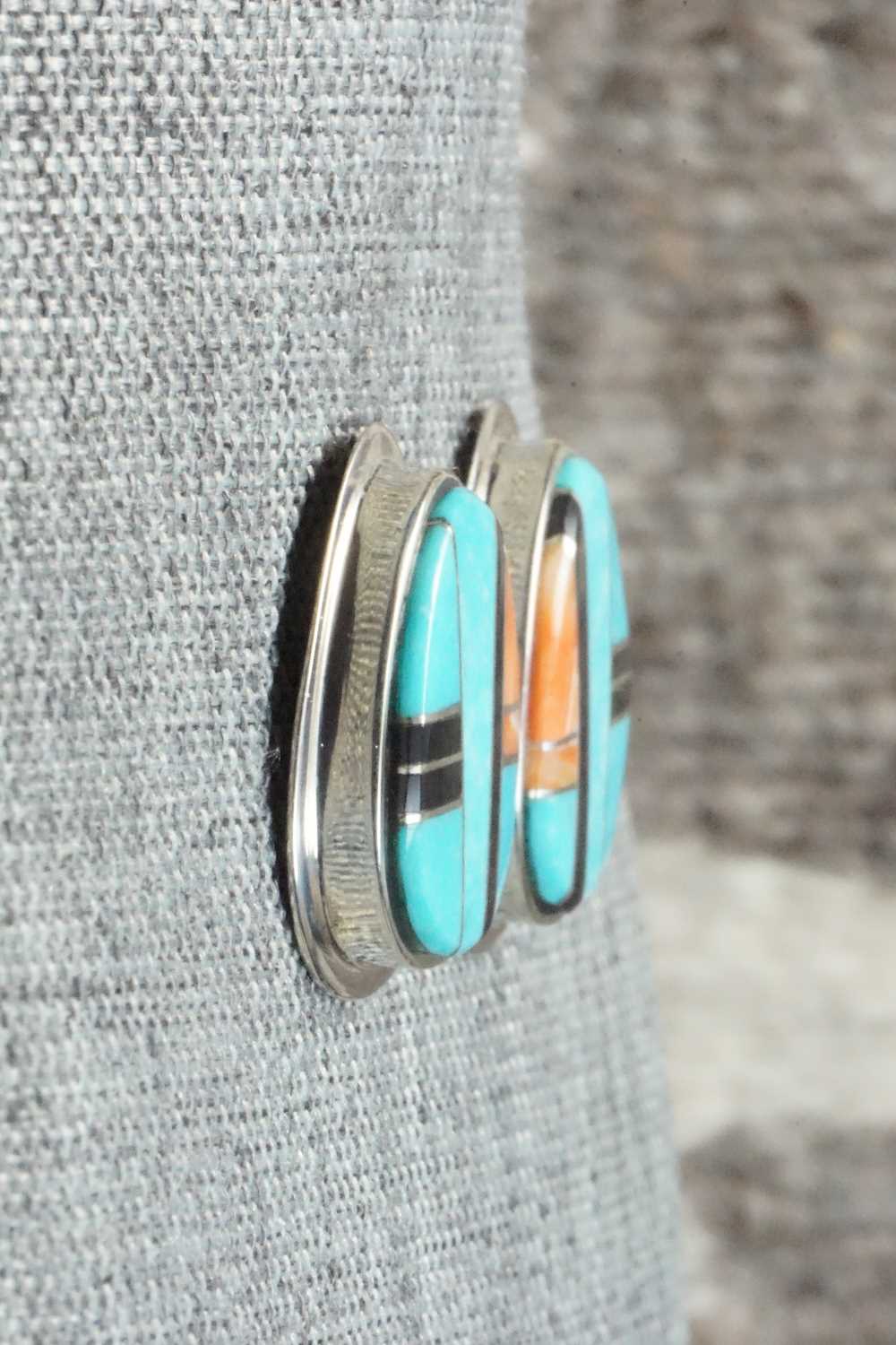 Multi Stone & Sterling Silver Inlay Earrings - Navajo
