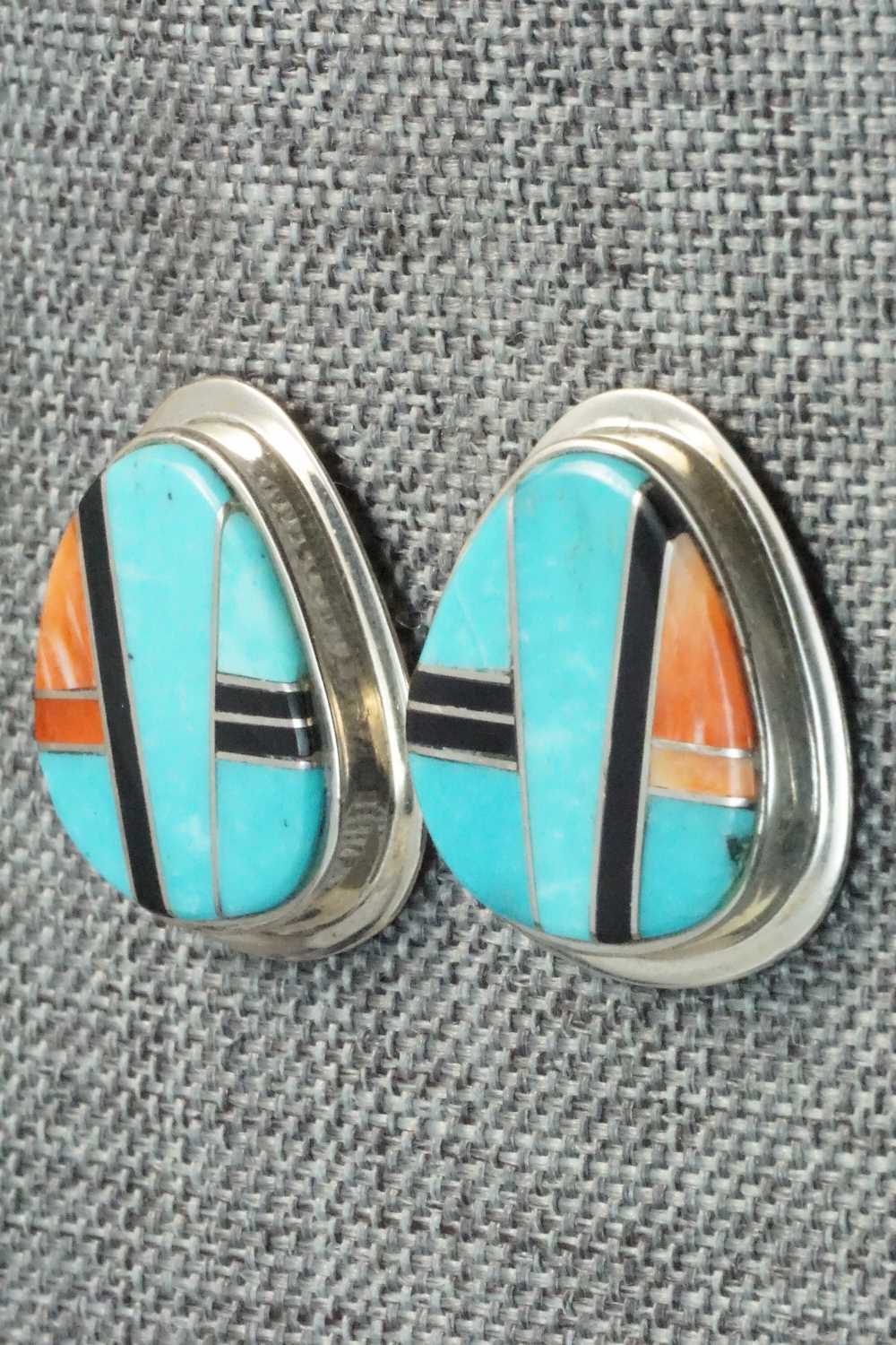 Multi Stone & Sterling Silver Inlay Earrings - Navajo