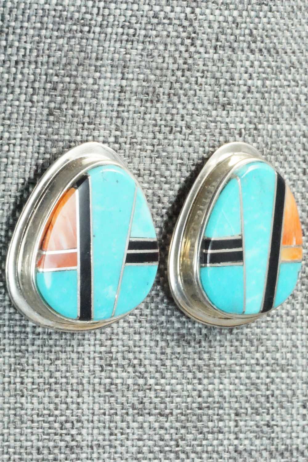 Multi Stone & Sterling Silver Inlay Earrings - Navajo