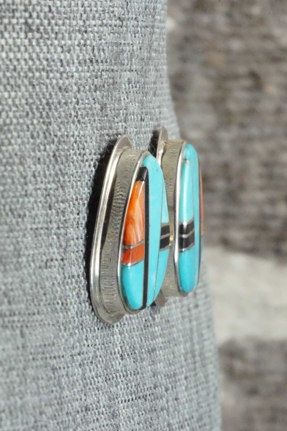 Multi Stone & Sterling Silver Inlay Earrings - Navajo