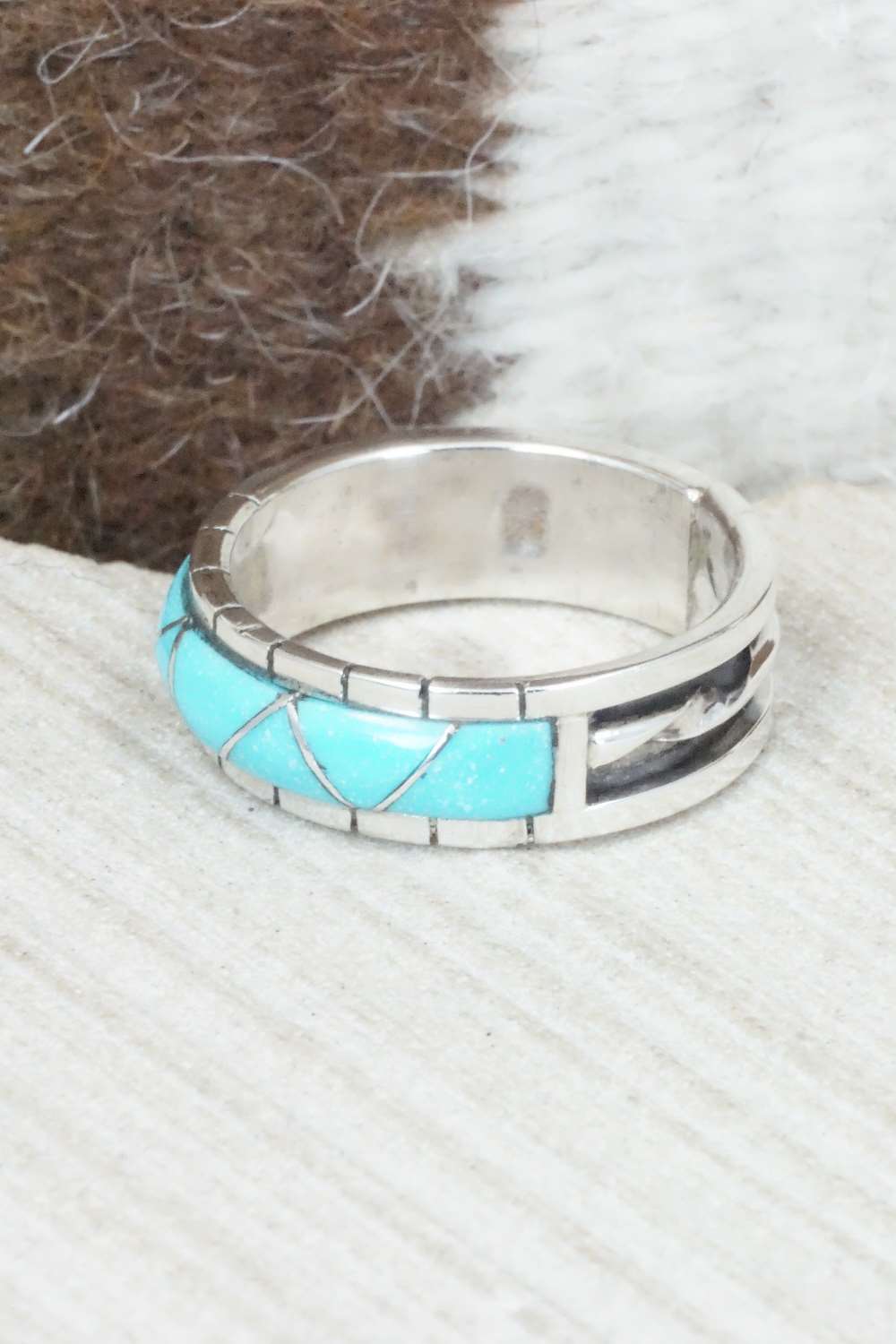 Turquoise & Sterling Silver Ring - Phyllis Lucio - Size 11.75