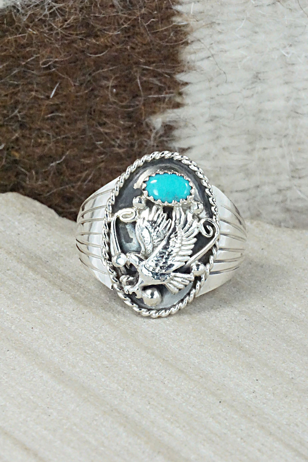 Turquoise & Sterling Silver Ring - Jeannette Saunders - Size 12