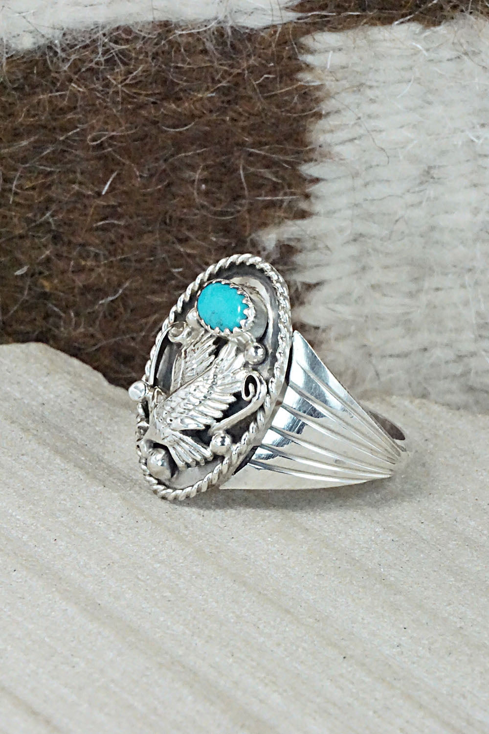 Turquoise & Sterling Silver Ring - Jeannette Saunders - Size 12