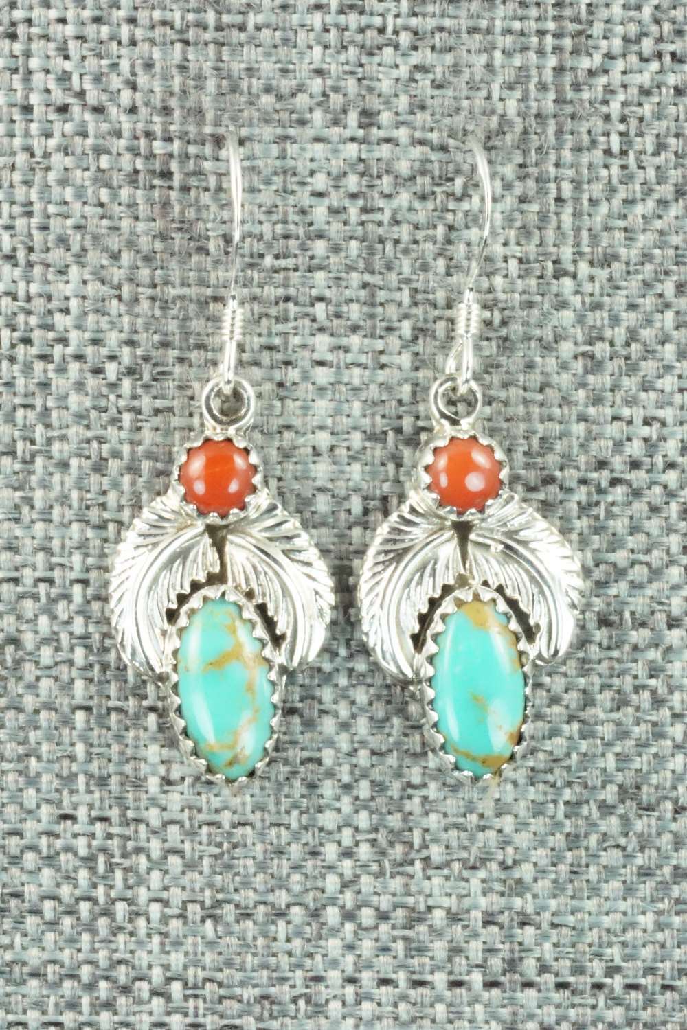 Turquoise, Coral & Sterling Silver Earrings - Annie Spencer