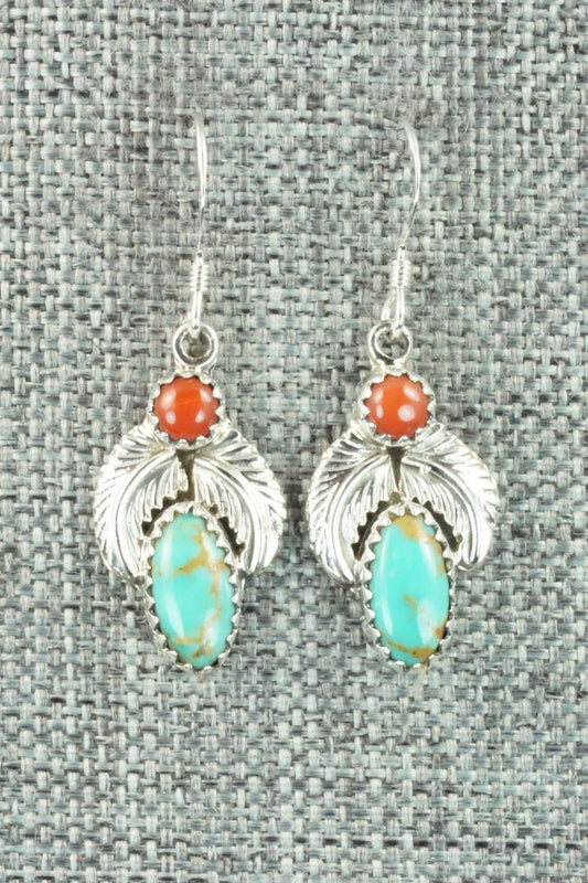Turquoise, Coral & Sterling Silver Earrings - Annie Spencer