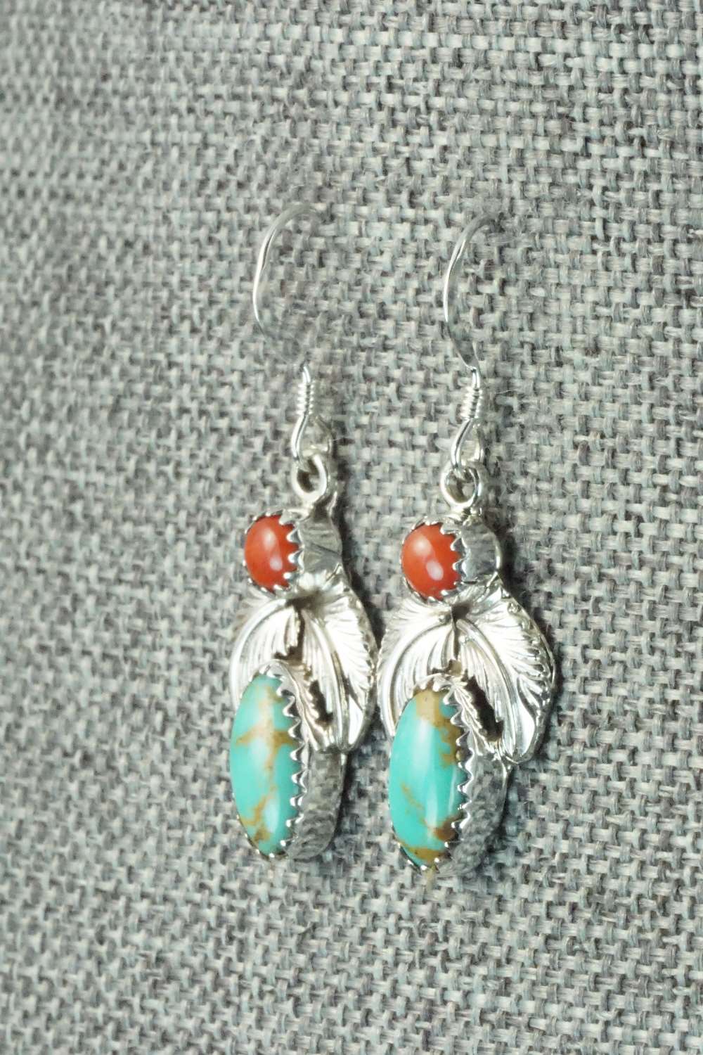 Turquoise, Coral & Sterling Silver Earrings - Annie Spencer