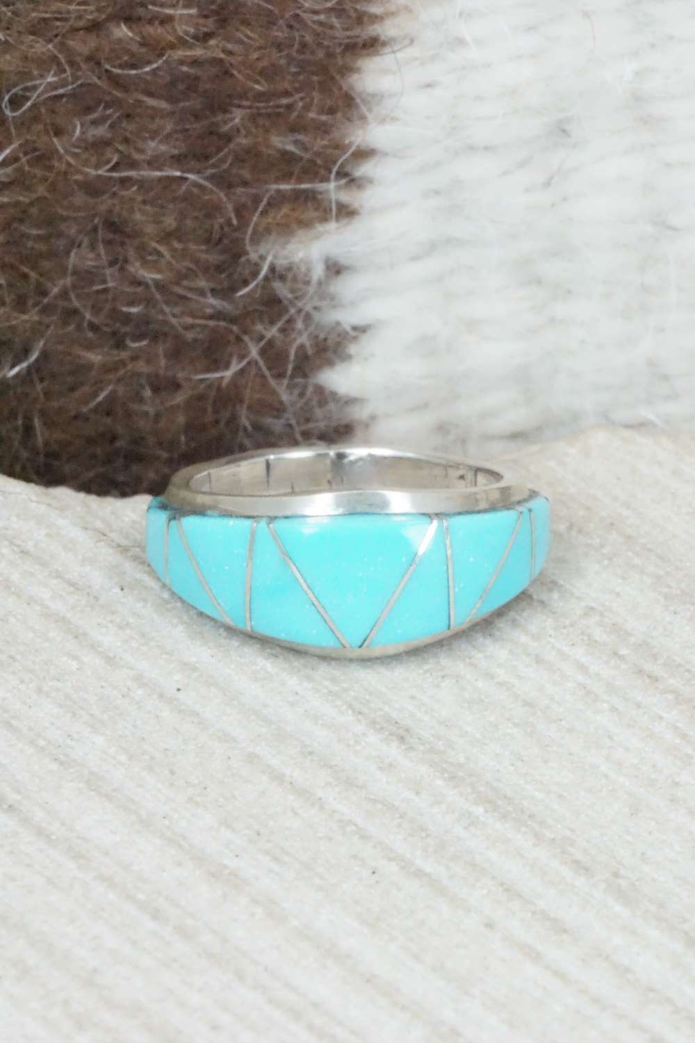 Turquoise & Sterling Silver Inlay Ring - M. Kanesta - Size 6.75
