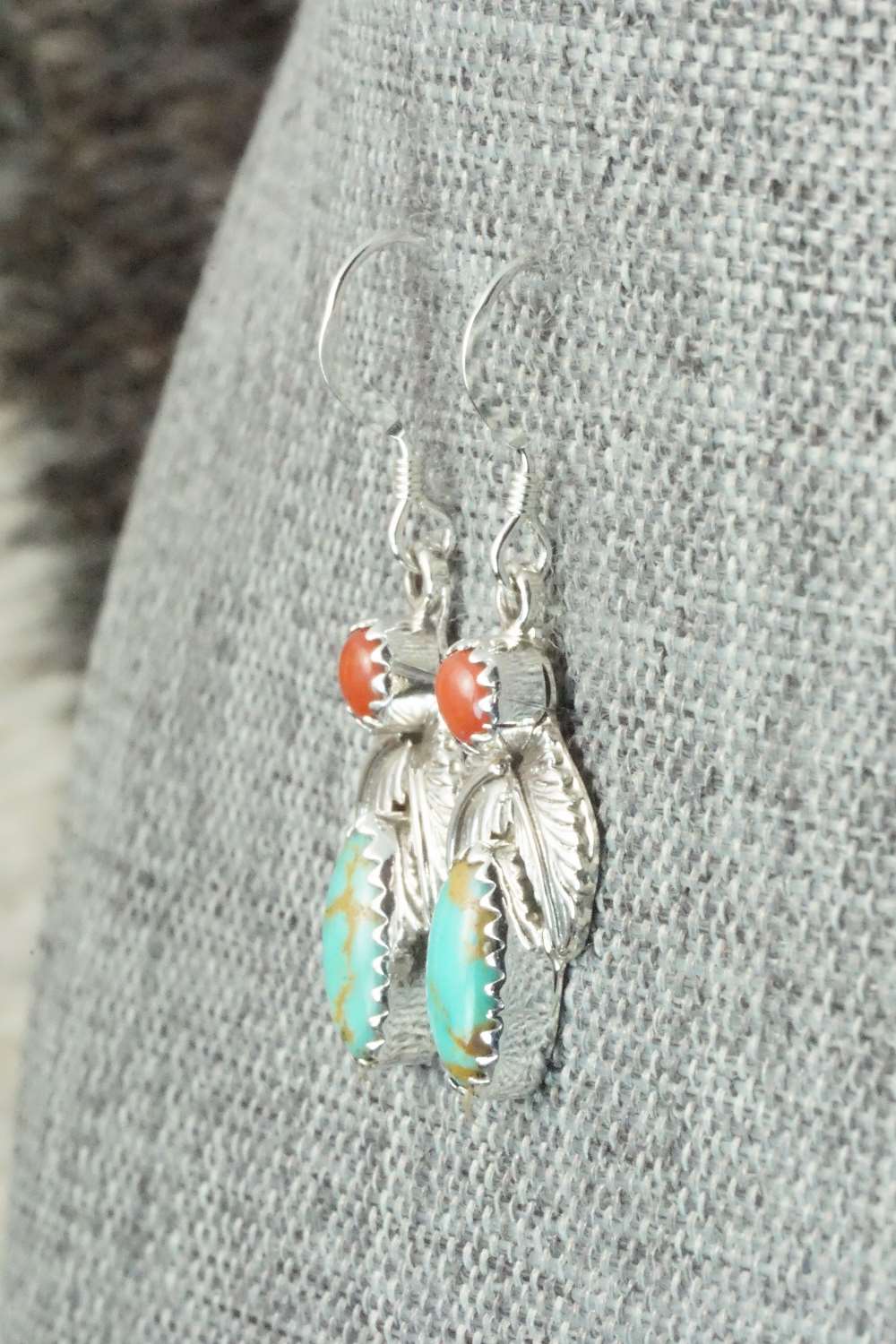 Turquoise, Coral & Sterling Silver Earrings - Annie Spencer