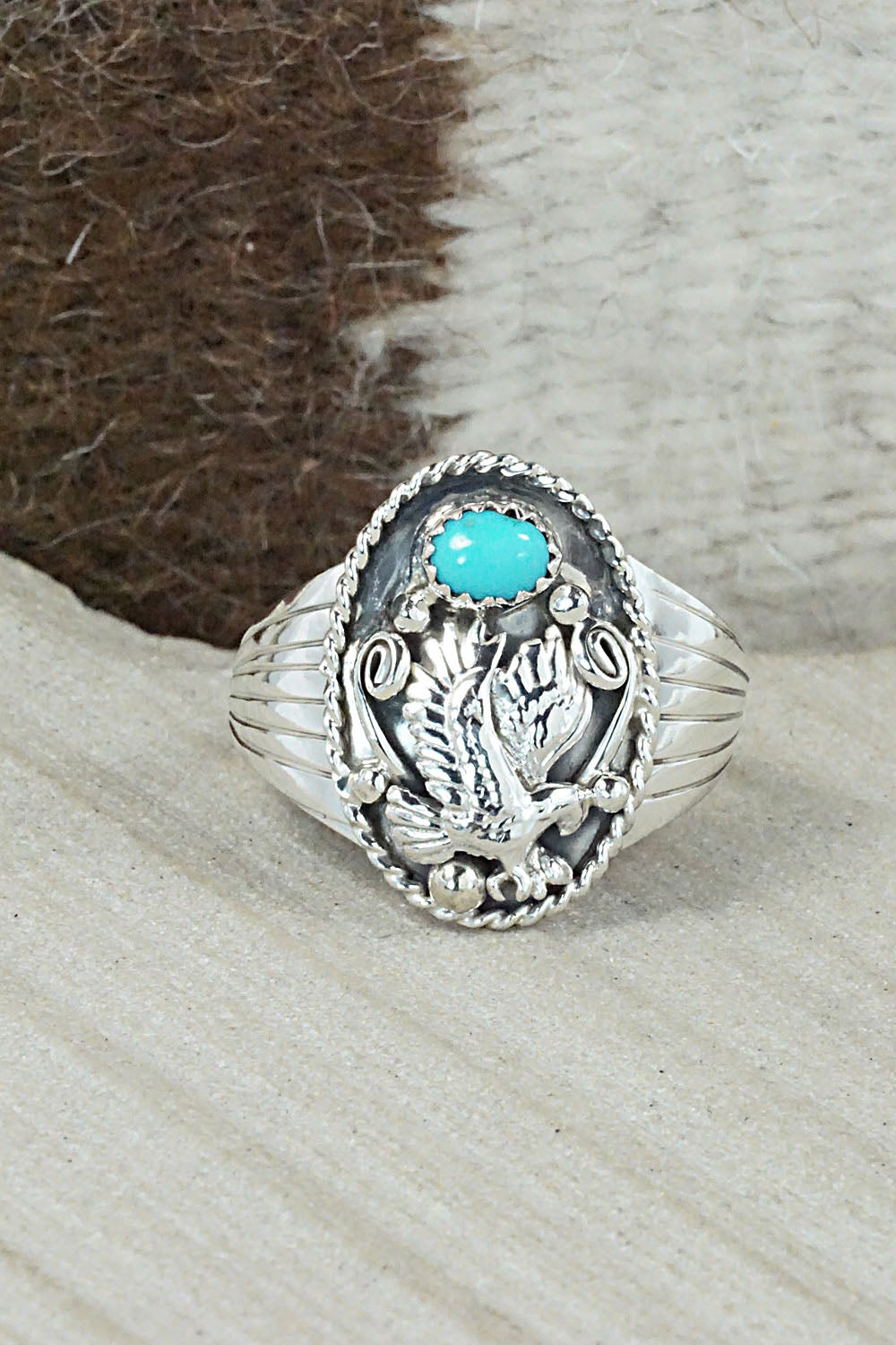 Turquoise & Sterling Silver Ring - Jeannette Saunders - Size 12.5