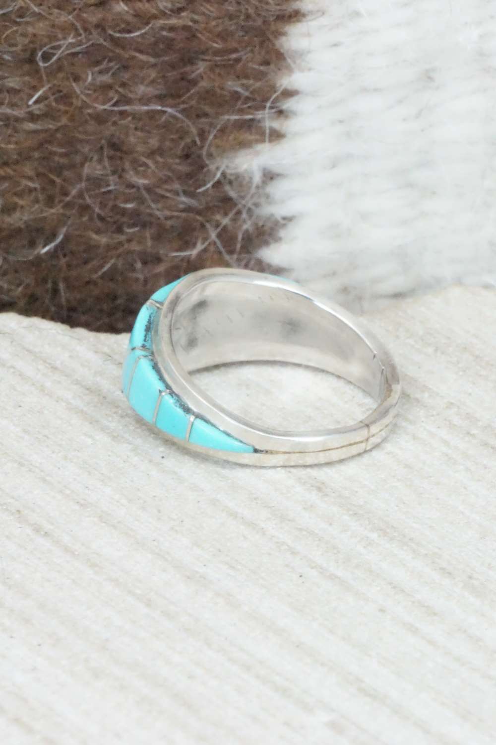 Turquoise & Sterling Silver Inlay Ring - M. Kanesta - Size 6.75
