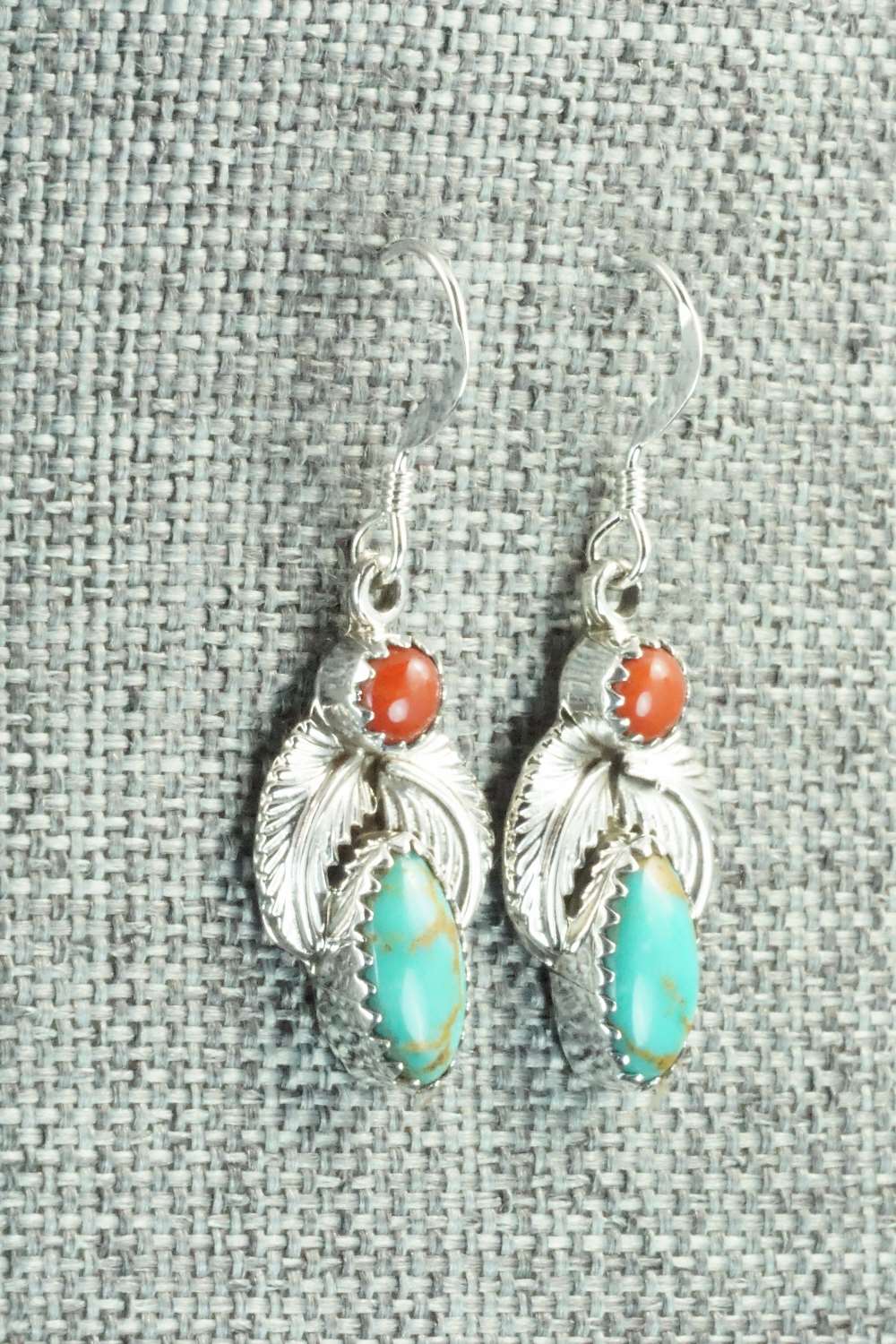 Turquoise, Coral & Sterling Silver Earrings - Annie Spencer