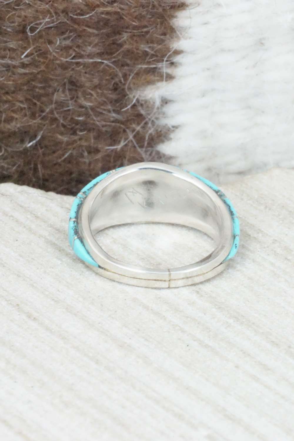 Turquoise & Sterling Silver Inlay Ring - M. Kanesta - Size 6.75