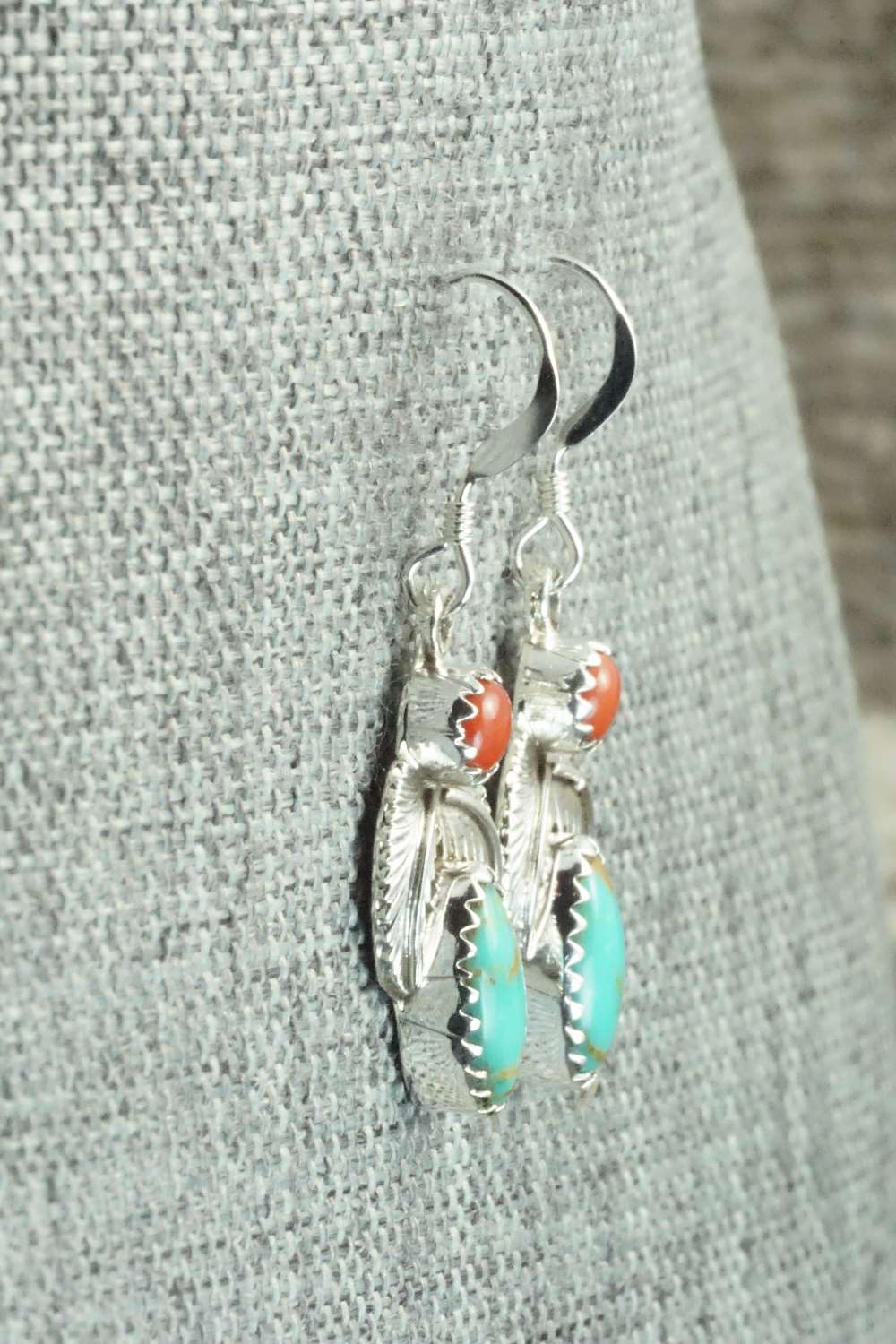 Turquoise, Coral & Sterling Silver Earrings - Annie Spencer