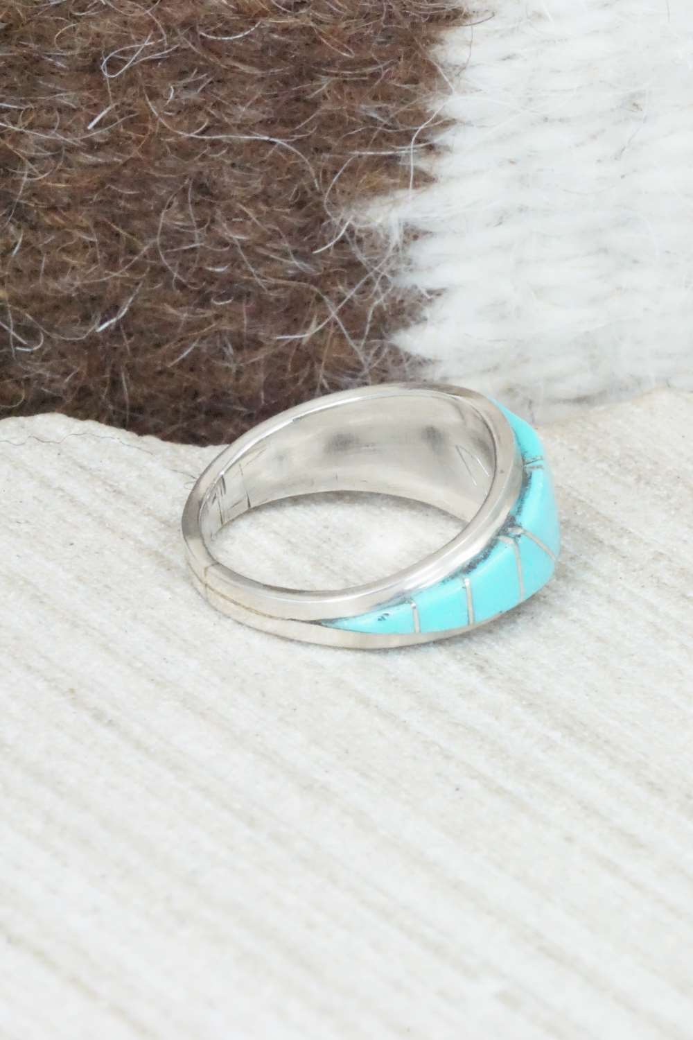Turquoise & Sterling Silver Inlay Ring - M. Kanesta - Size 6.75