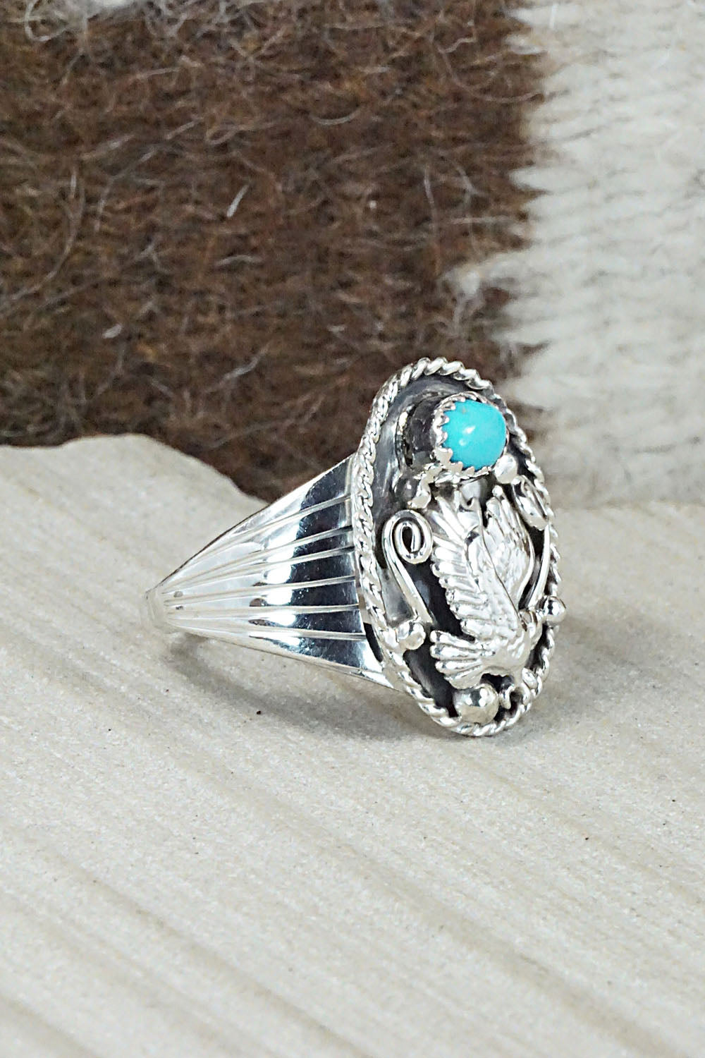 Turquoise & Sterling Silver Ring - Jeannette Saunders - Size 12.5
