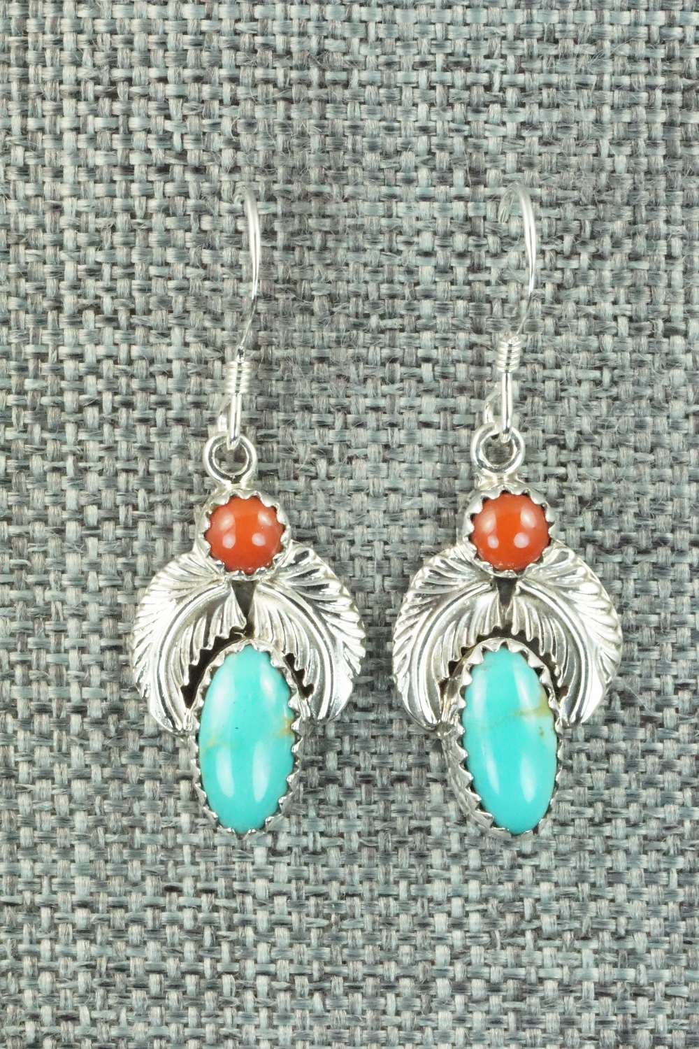 Turquoise, Coral & Sterling Silver Earrings - Annie Spencer
