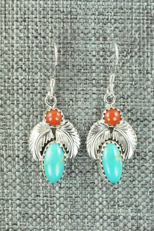 Turquoise, Coral & Sterling Silver Earrings - Annie Spencer
