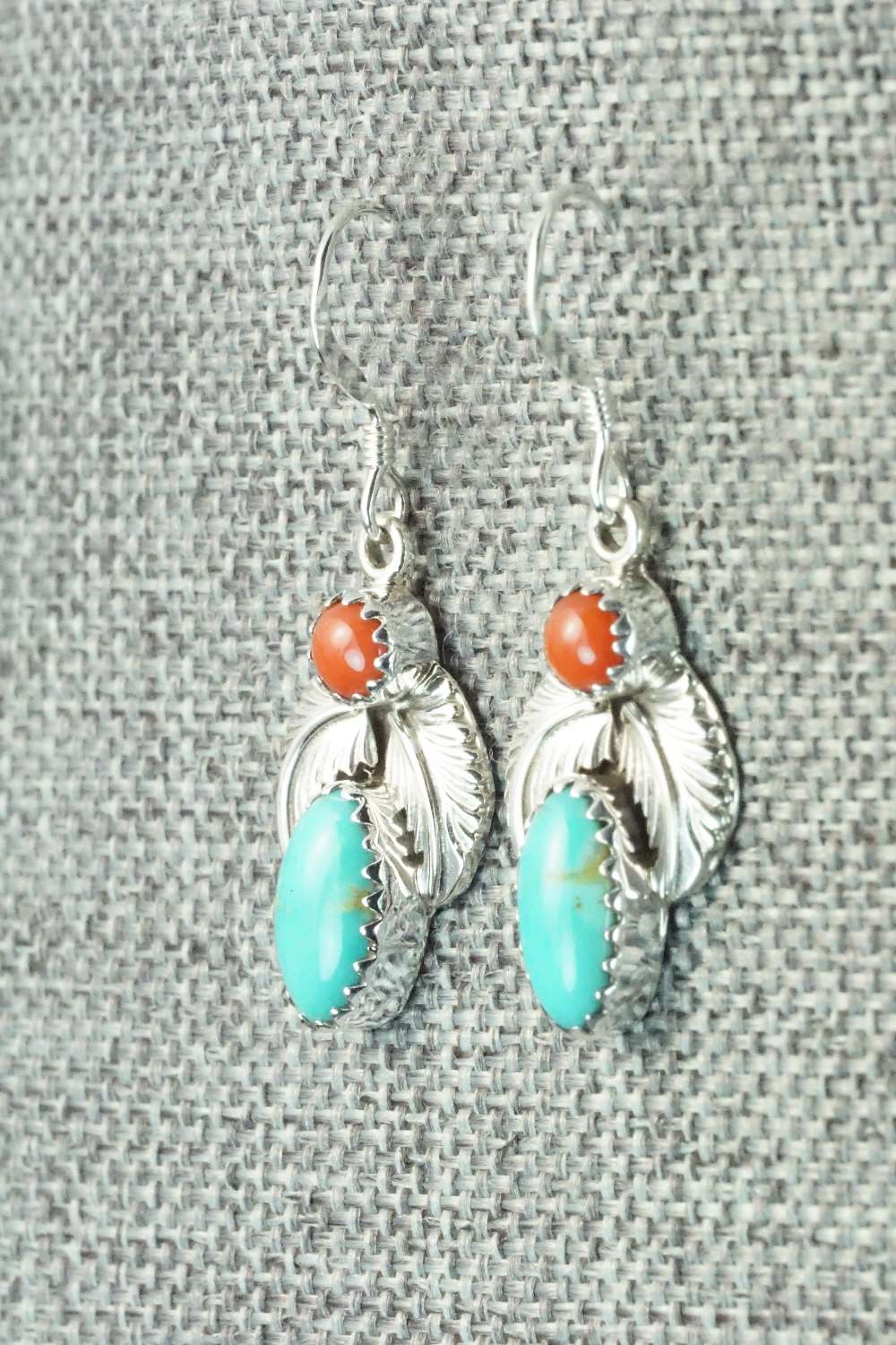 Turquoise, Coral & Sterling Silver Earrings - Annie Spencer