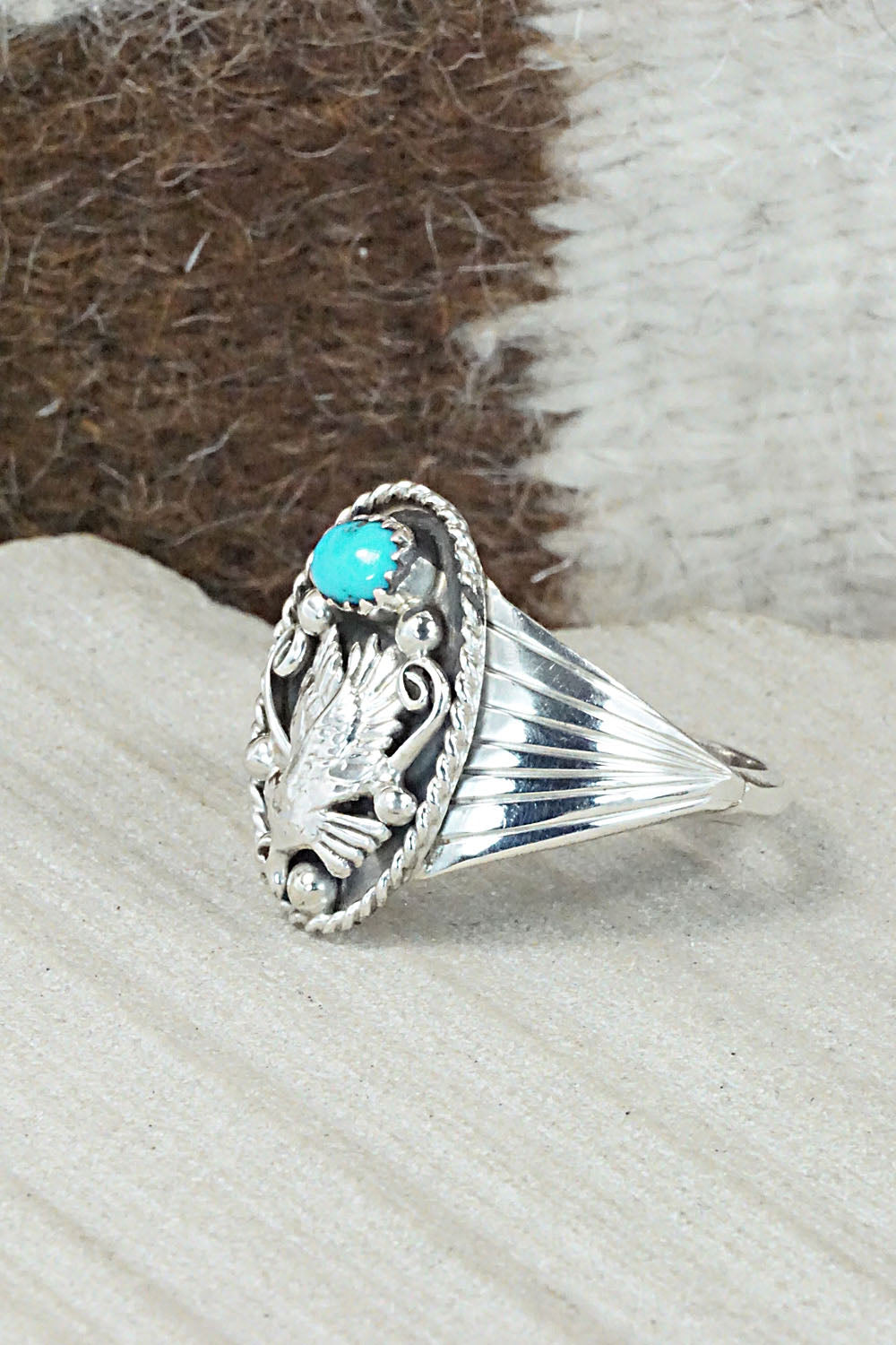 Turquoise & Sterling Silver Ring - Jeannette Saunders - Size 14
