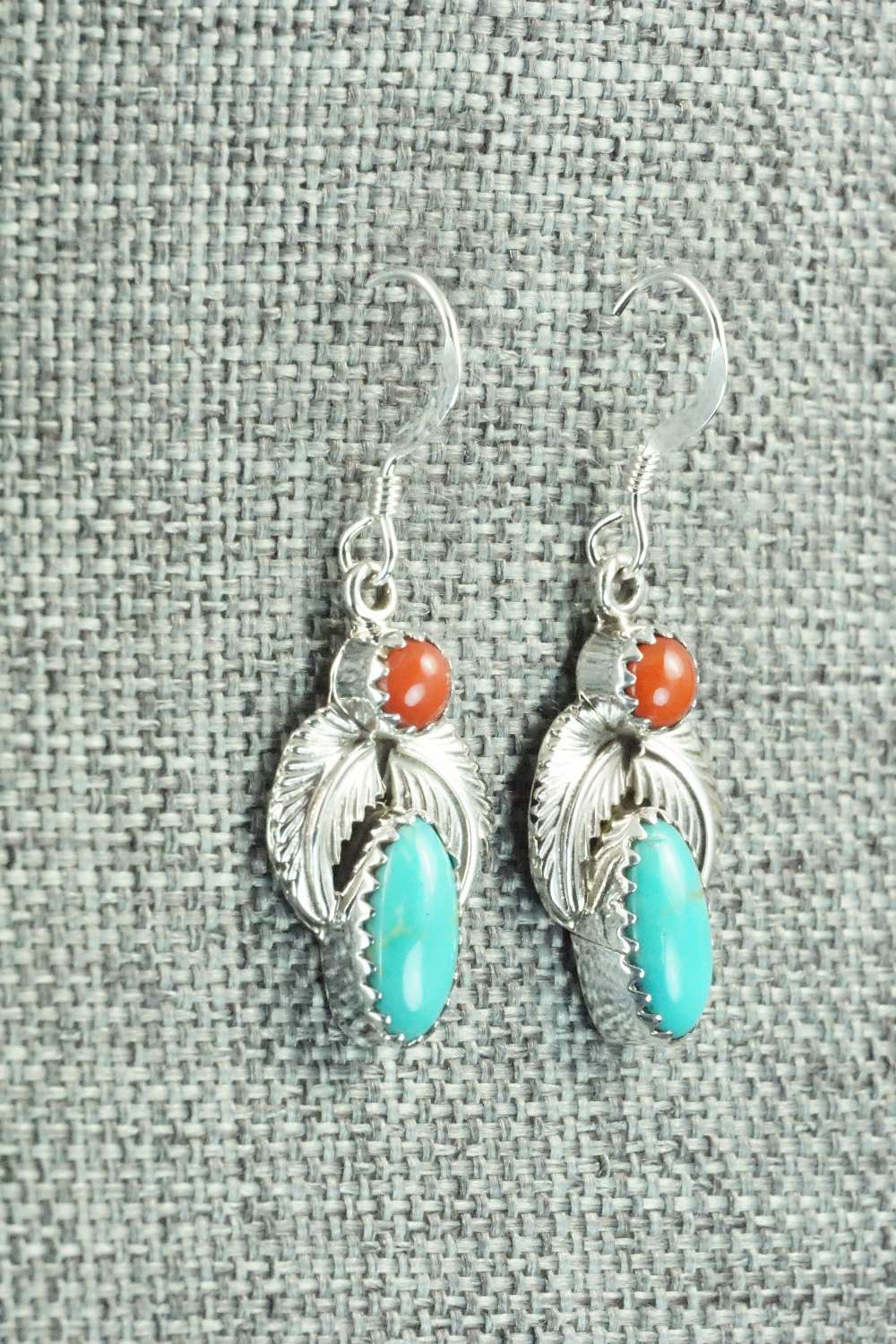 Turquoise, Coral & Sterling Silver Earrings - Annie Spencer