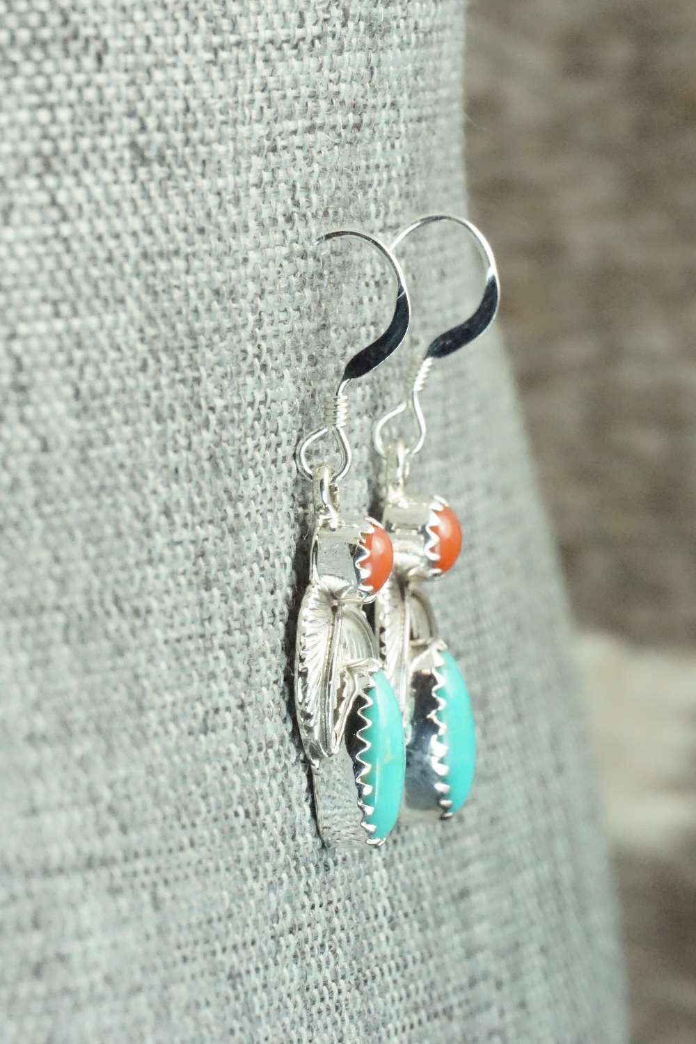 Turquoise, Coral & Sterling Silver Earrings - Annie Spencer