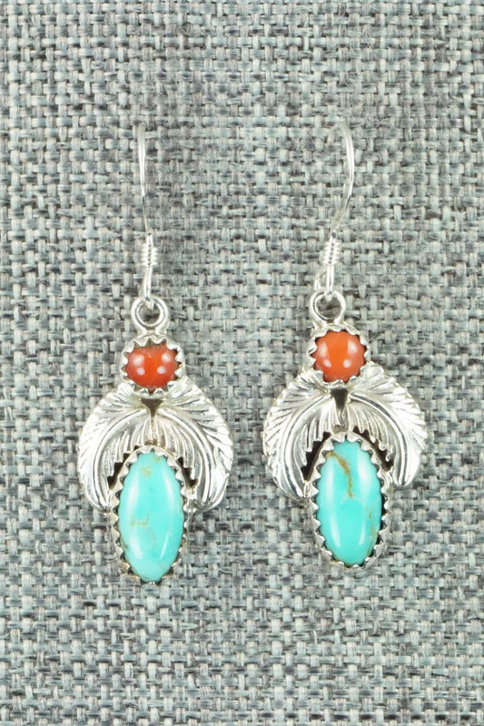 Turquoise, Coral & Sterling Silver Earrings - Annie Spencer