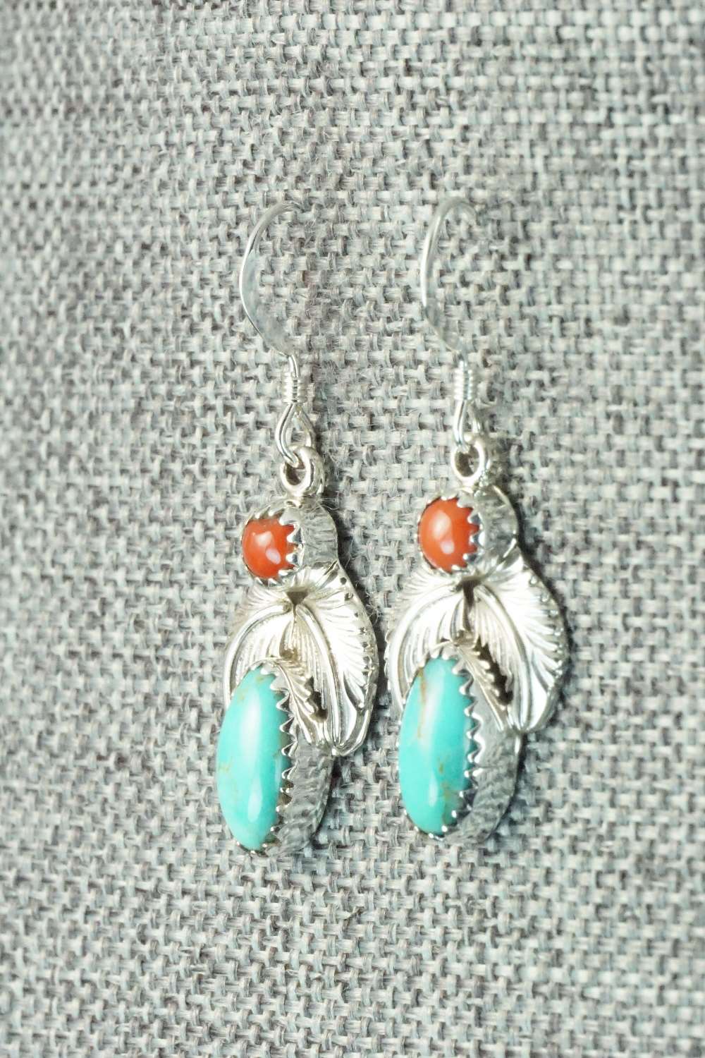 Turquoise, Coral & Sterling Silver Earrings - Annie Spencer