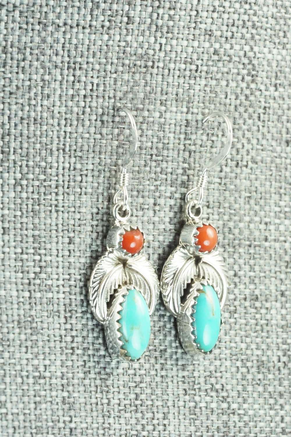 Turquoise, Coral & Sterling Silver Earrings - Annie Spencer