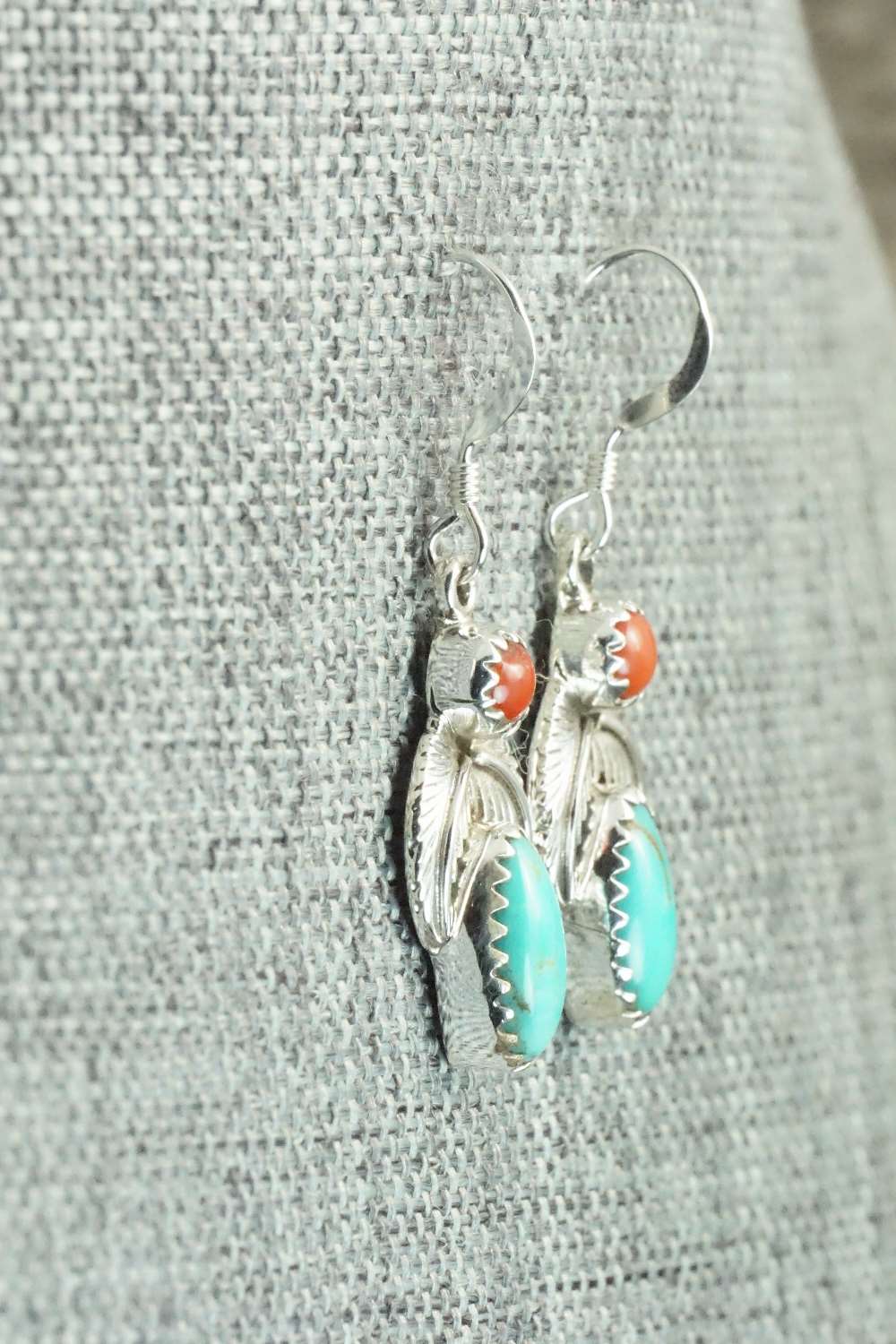 Turquoise, Coral & Sterling Silver Earrings - Annie Spencer