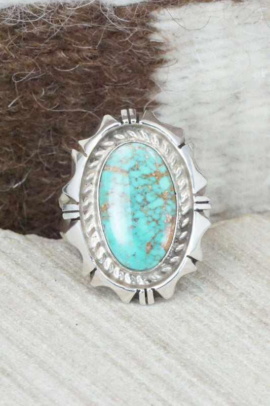 Turquoise & Sterling Silver Ring - Eddie Secatero - Size 8