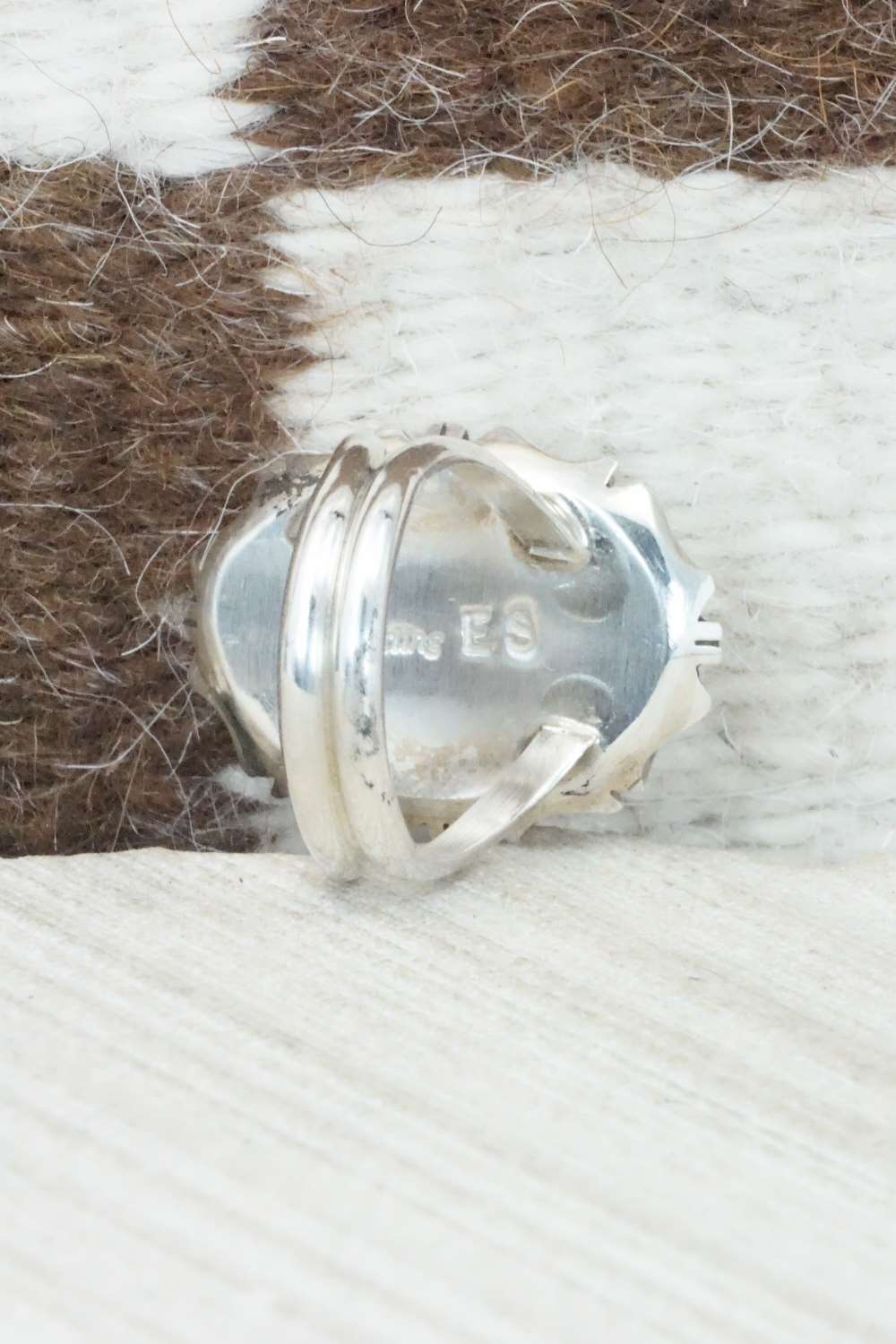 Turquoise & Sterling Silver Ring - Eddie Secatero - Size 8