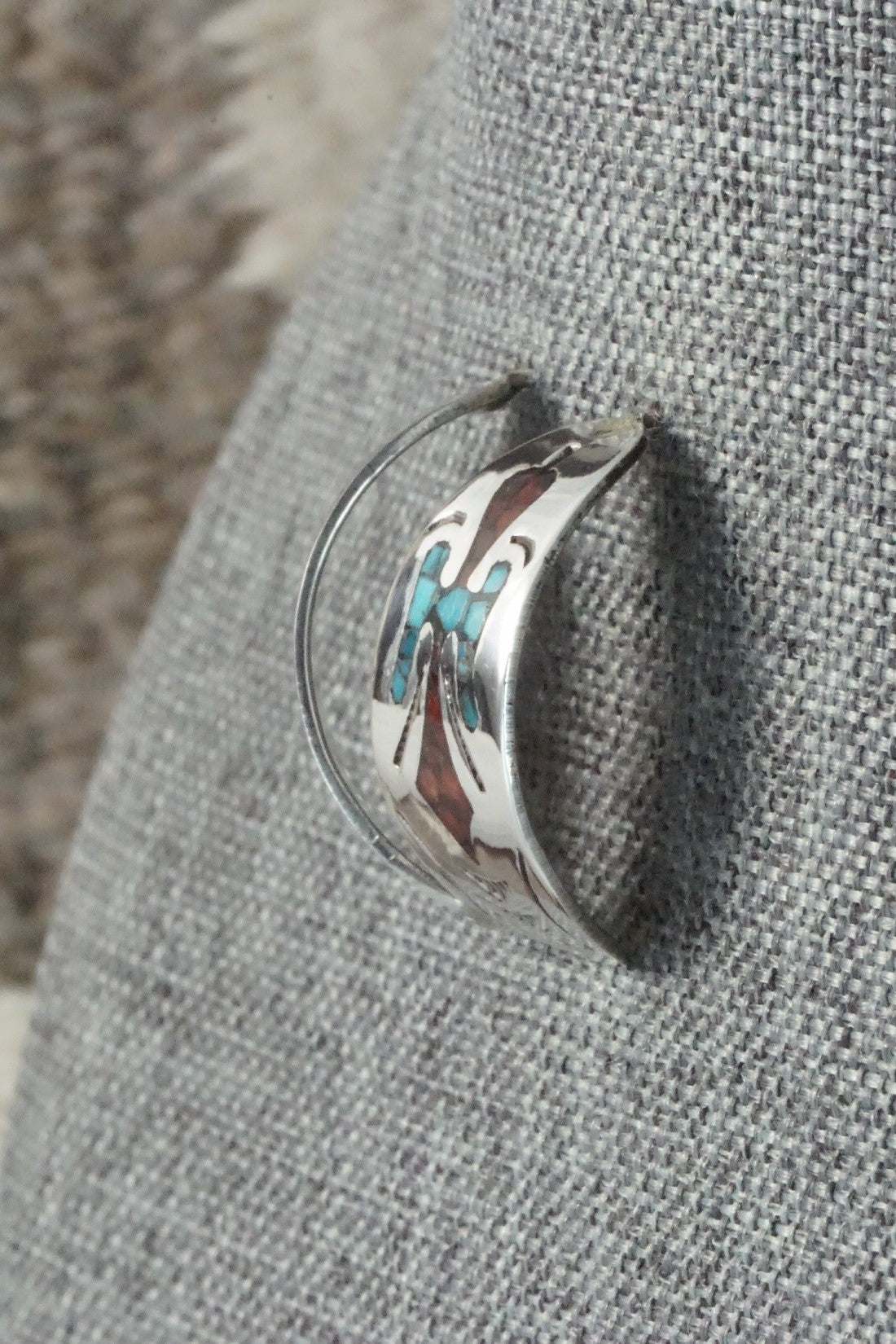 Coral & Turquoise Chip Inlay Sterling Silver Earrings - Jolene Yazzie