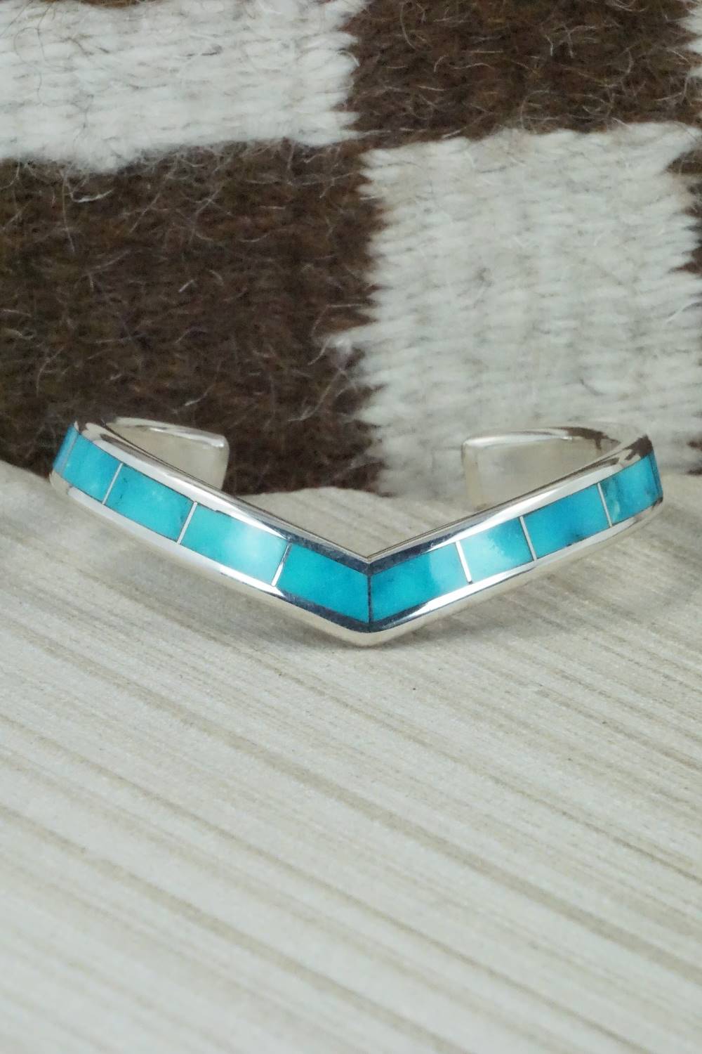 Turquoise & Sterling Silver Inlay Bracelet - Lawrence Loretto