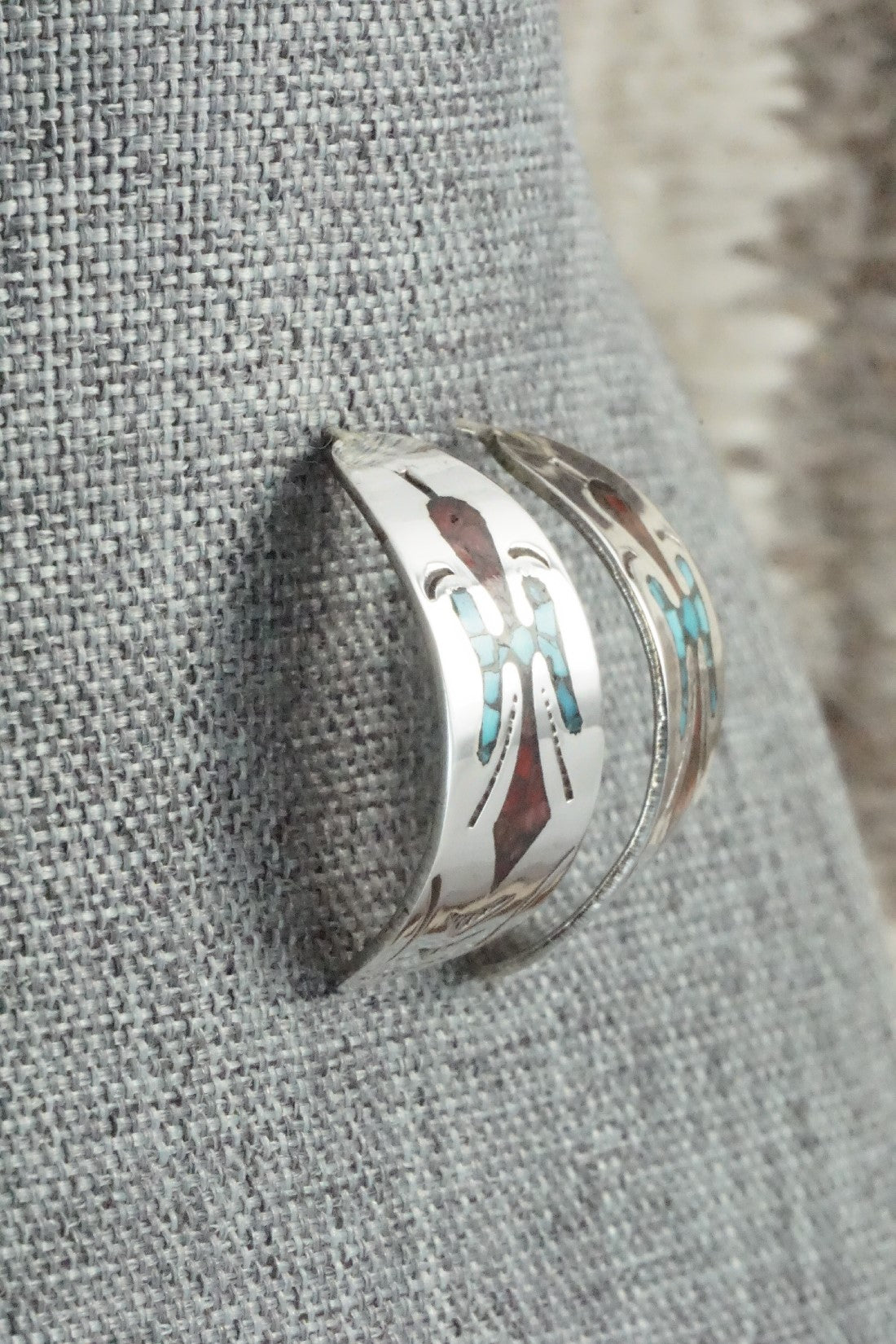 Coral & Turquoise Chip Inlay Sterling Silver Earrings - Jolene Yazzie