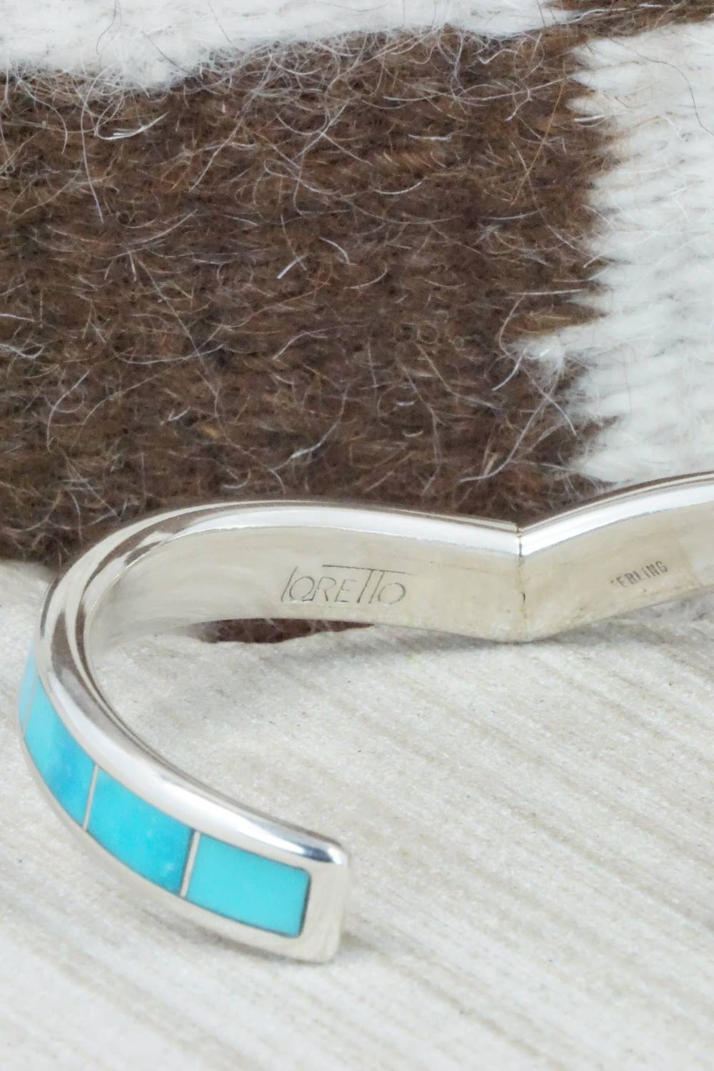 Turquoise & Sterling Silver Inlay Bracelet - Lawrence Loretto
