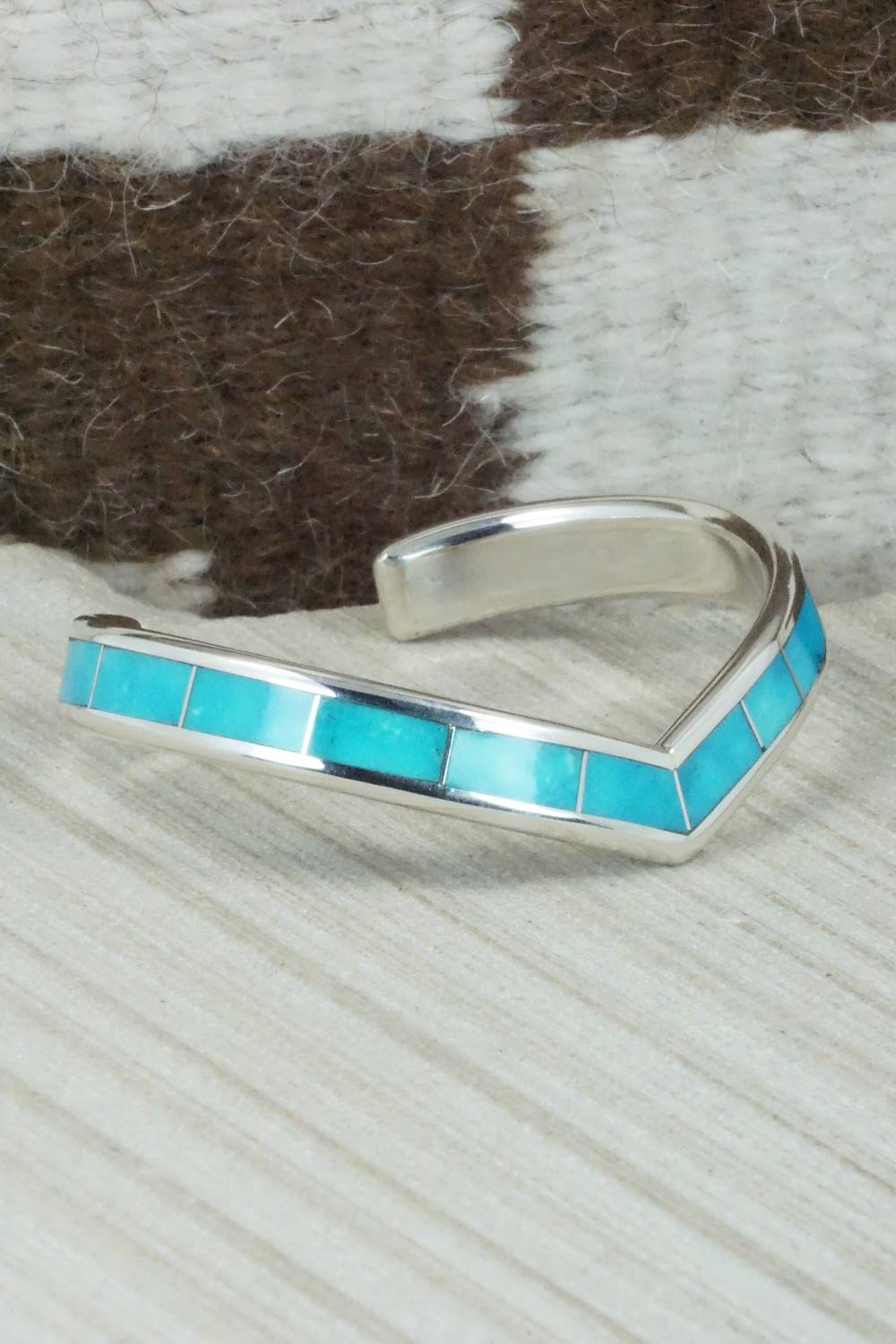 Turquoise & Sterling Silver Inlay Bracelet - Lawrence Loretto