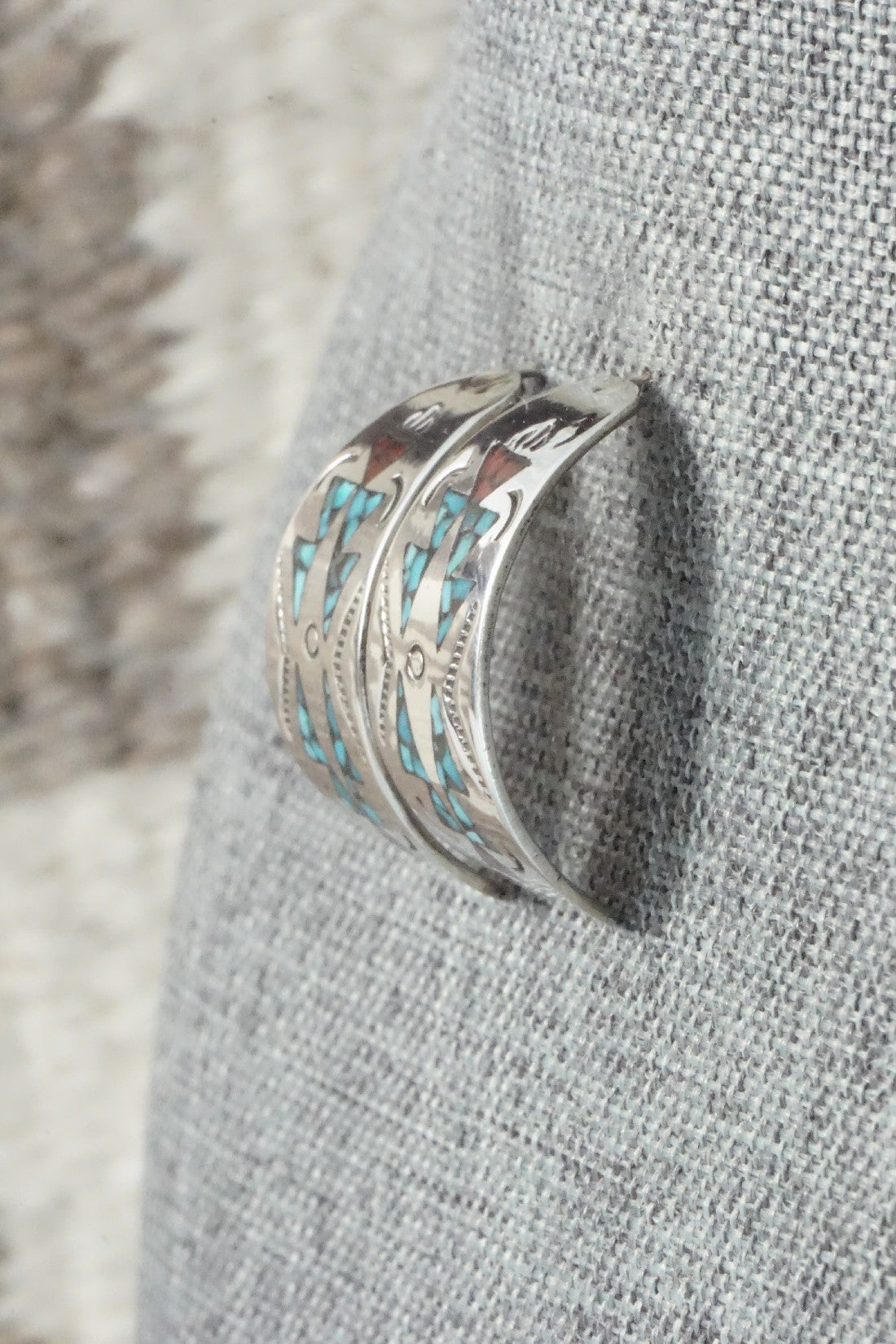 Coral & Turquoise Chip Inlay Sterling Silver Earrings - Jolene Yazzie