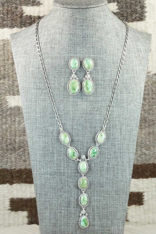 Turquoise & Sterling Silver Necklace and Earrings Set - Wydell Billie