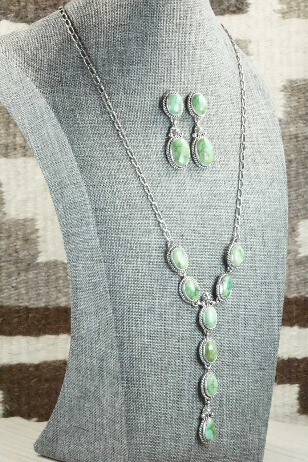 Turquoise & Sterling Silver Necklace and Earrings Set - Wydell Billie
