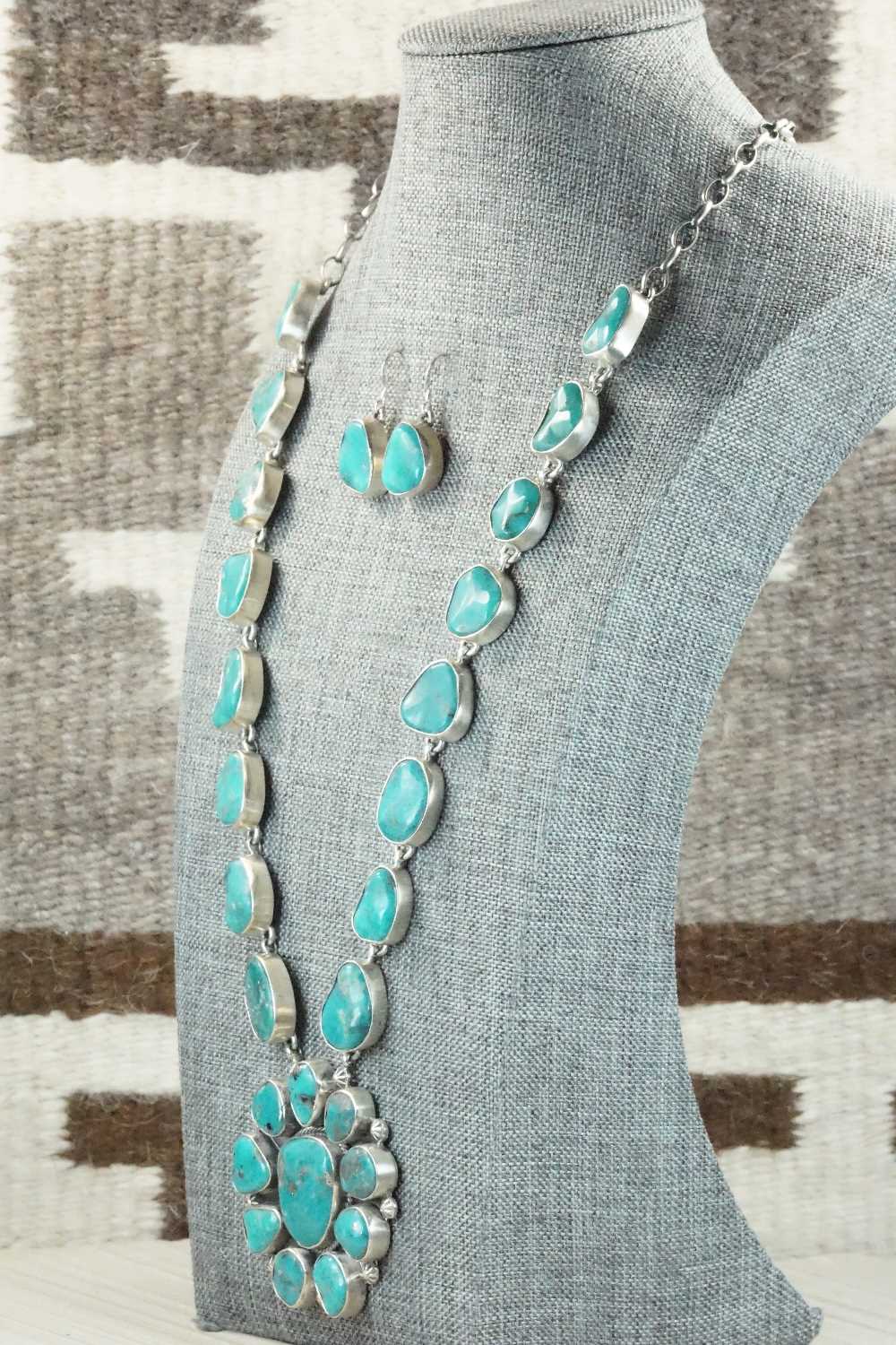 Turquoise & Sterling Silver Necklace and Earrings Set - Wydell Billie